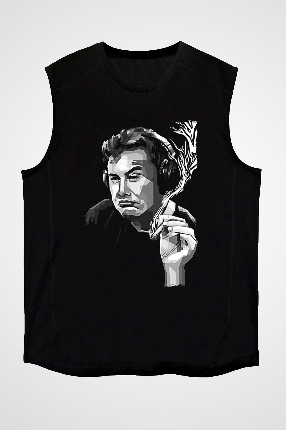 Elon Musk Baskılı Unisex Siyah Kolsuz Tişört - Tshirt