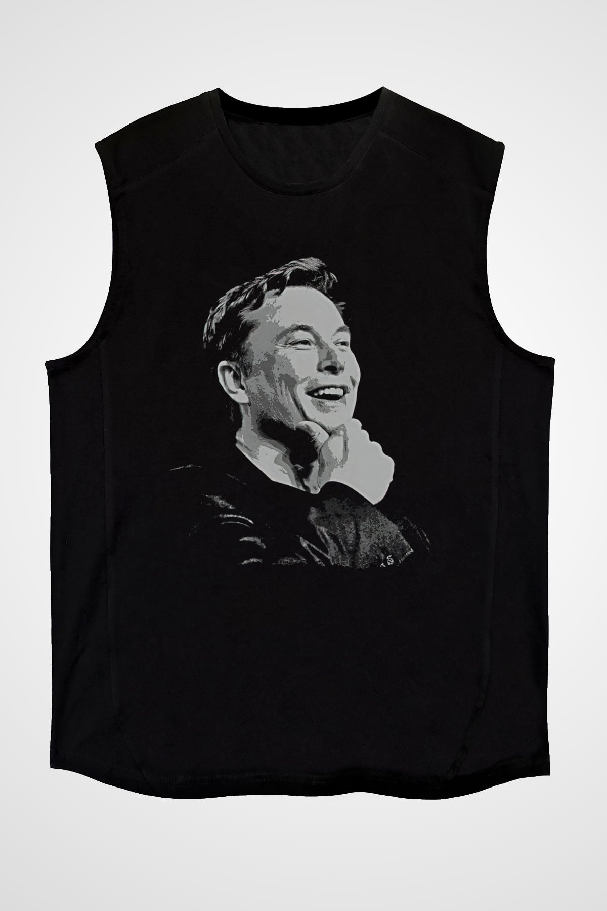 Elon Musk Baskılı Unisex Siyah Kolsuz Tişört - Tshirt