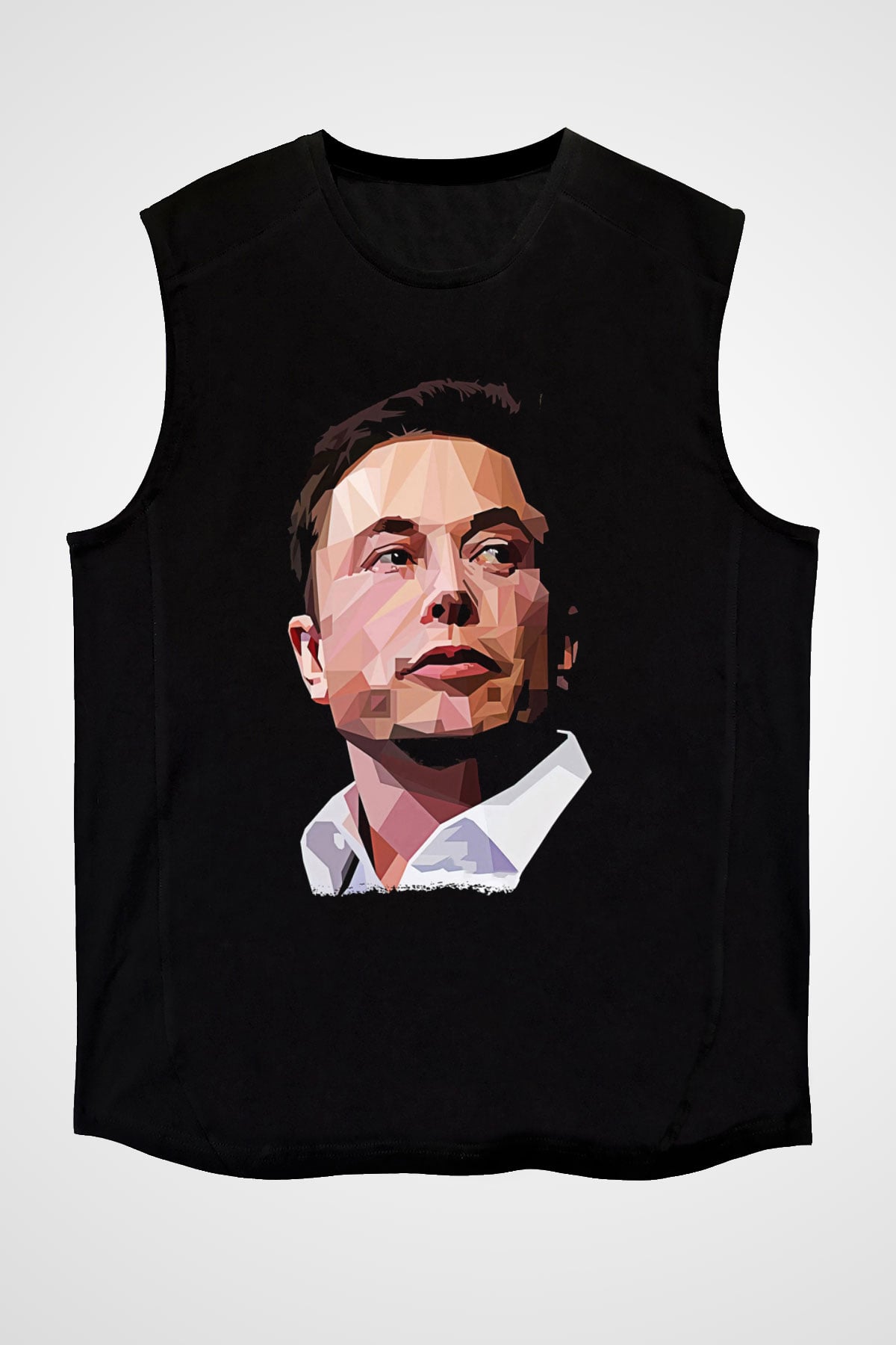 Elon Musk Baskılı Unisex Siyah Kolsuz Tişört - Tshirt