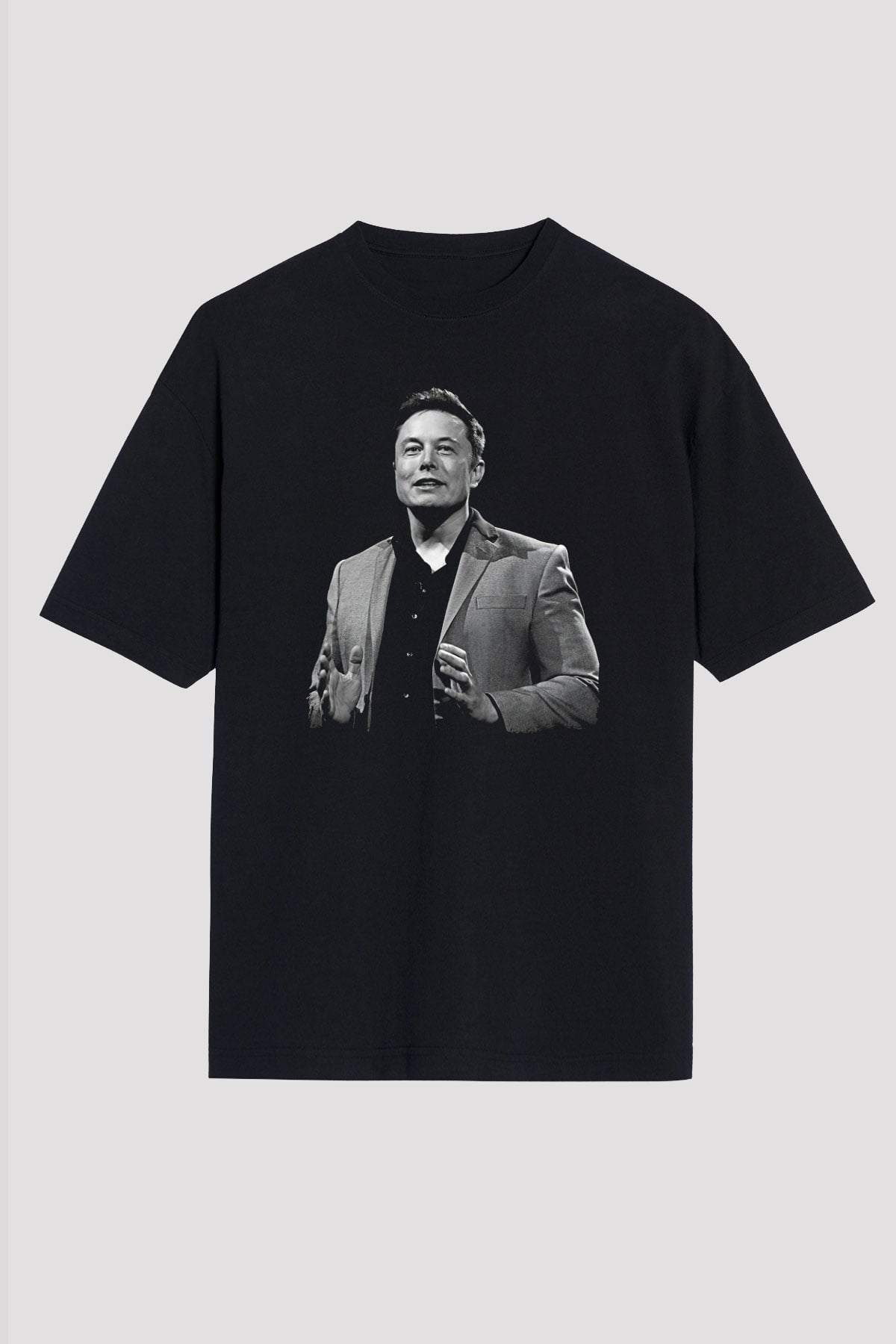 Elon Musk Baskılı Unisex Siyah Oversize Tişört - Tshirt