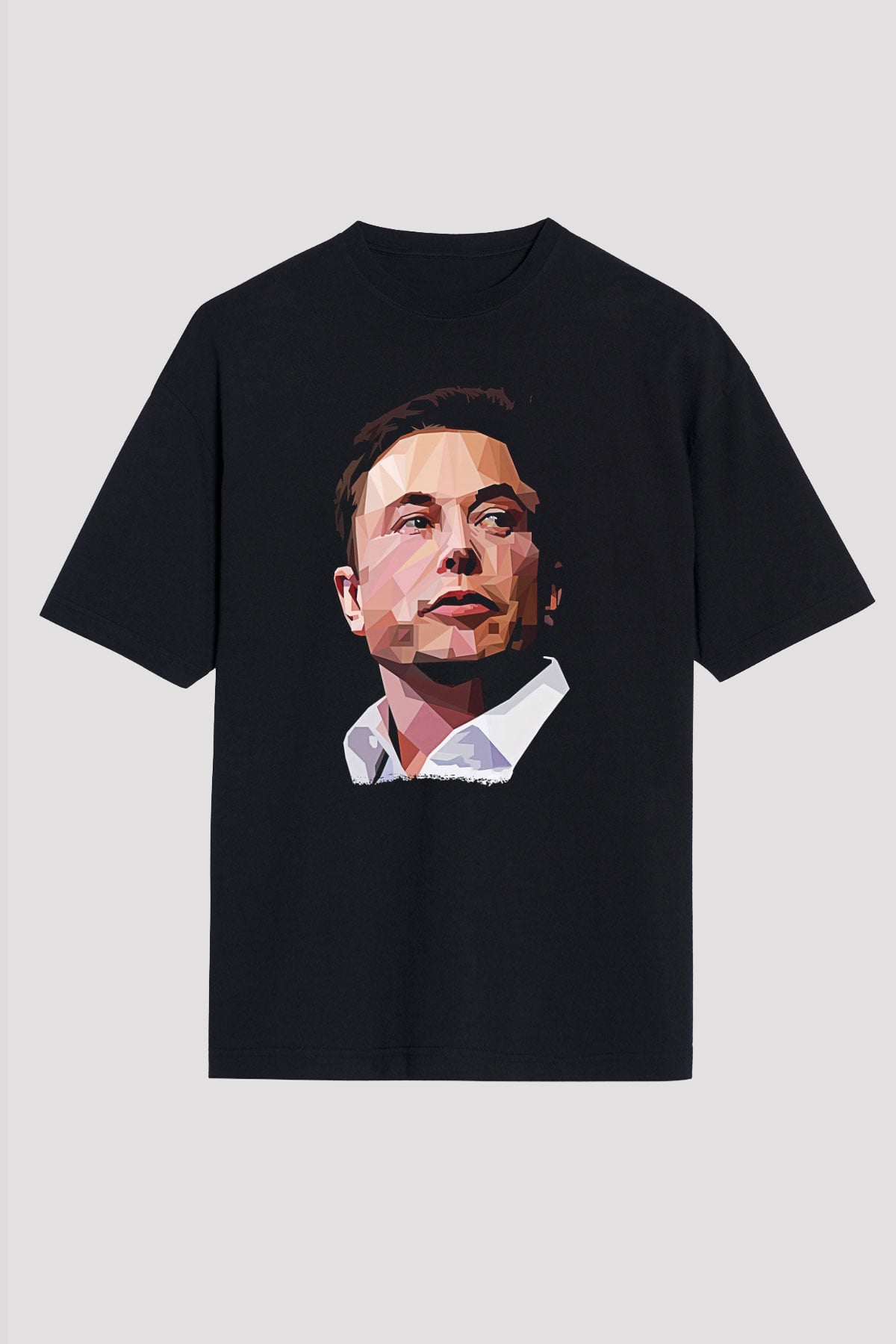 Elon Musk Baskılı Unisex Siyah Oversize Tişört - Tshirt