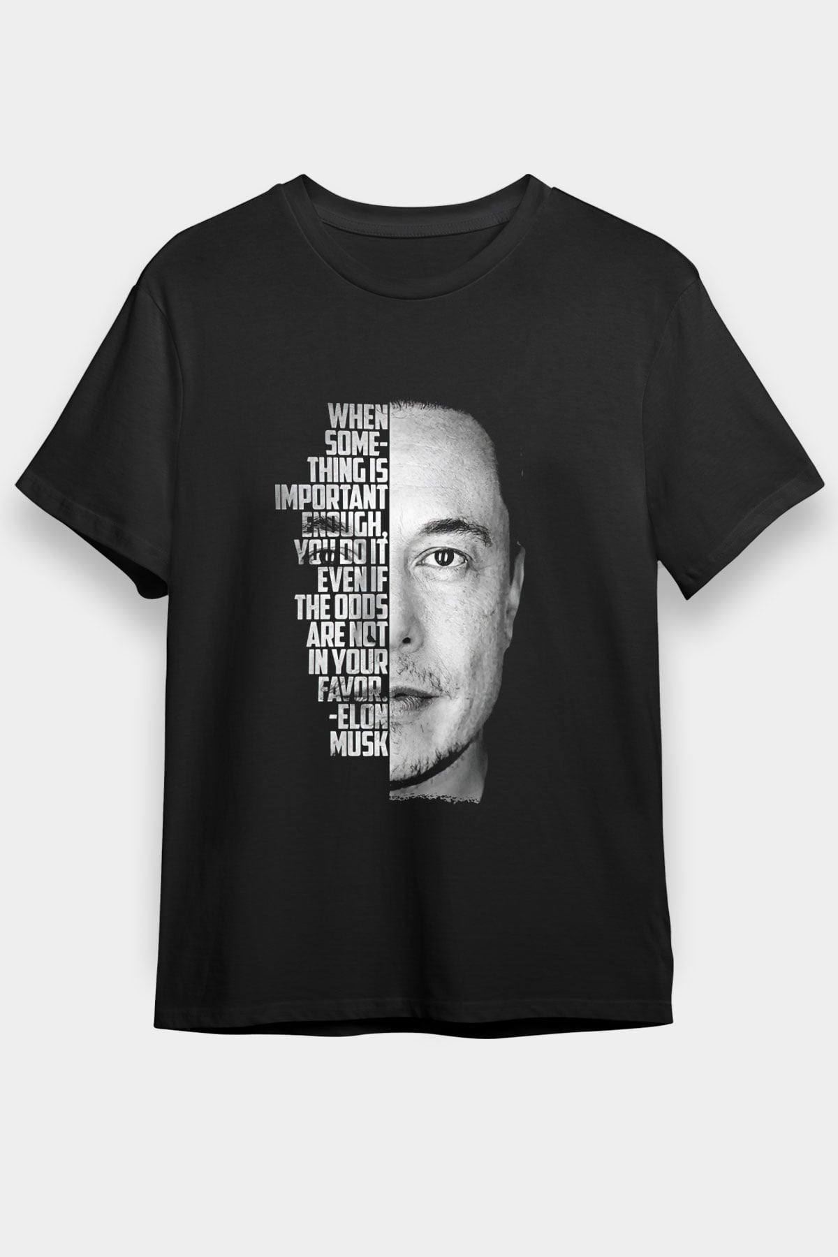 Elon Musk Baskılı Unisex Siyah Tişört - Tshirt