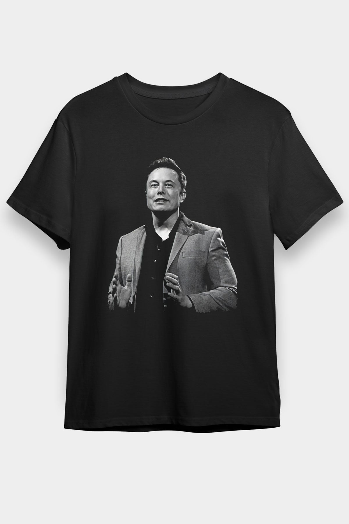 Elon Musk Baskılı Unisex Siyah Tişört - Tshirt
