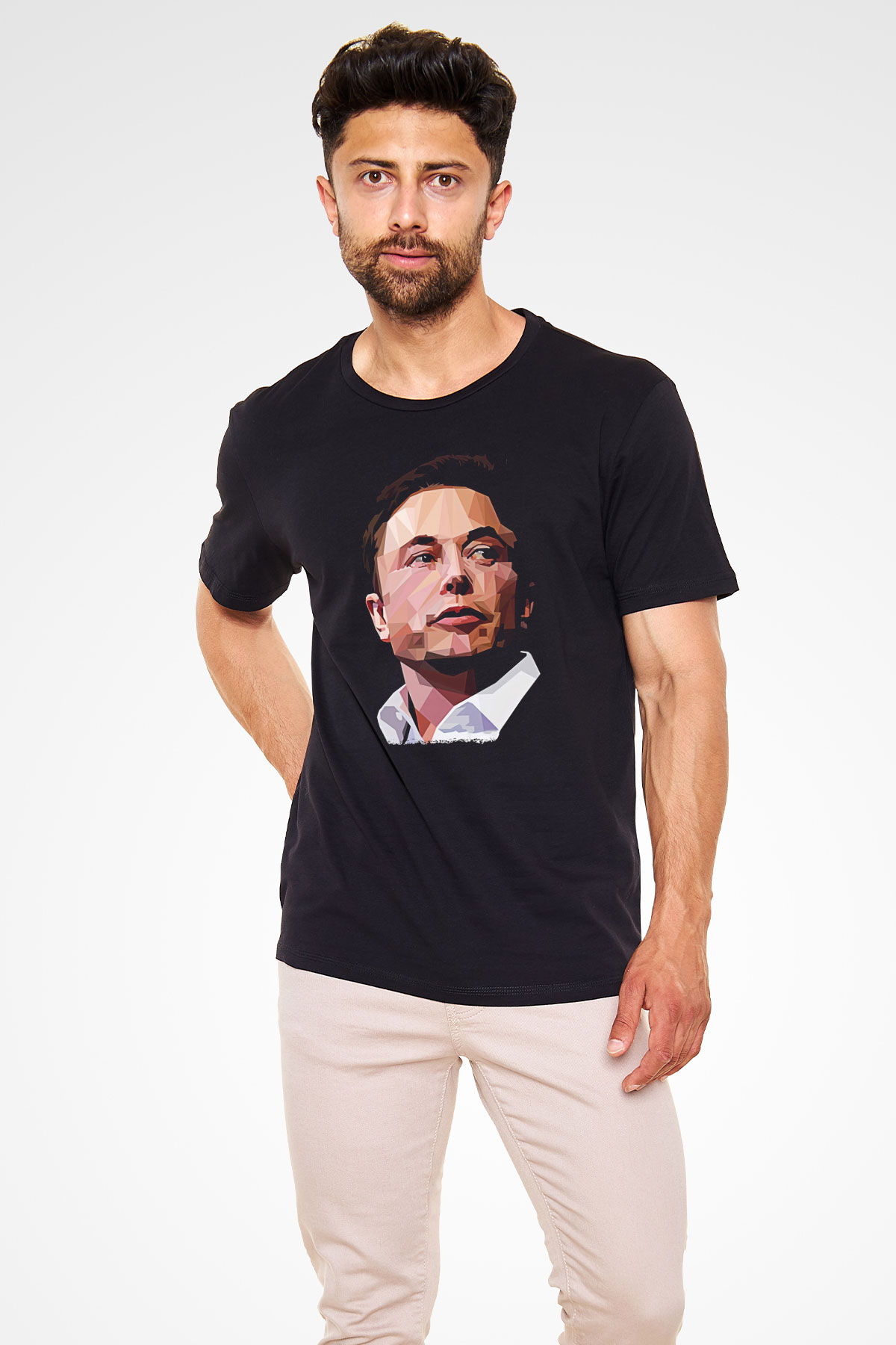 Elon Musk Baskılı Unisex Siyah Tişört - Tshirt