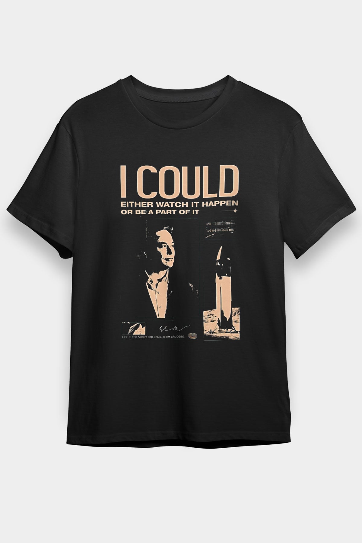 Elon Musk Baskılı Unisex Siyah Tişört - Tshirt