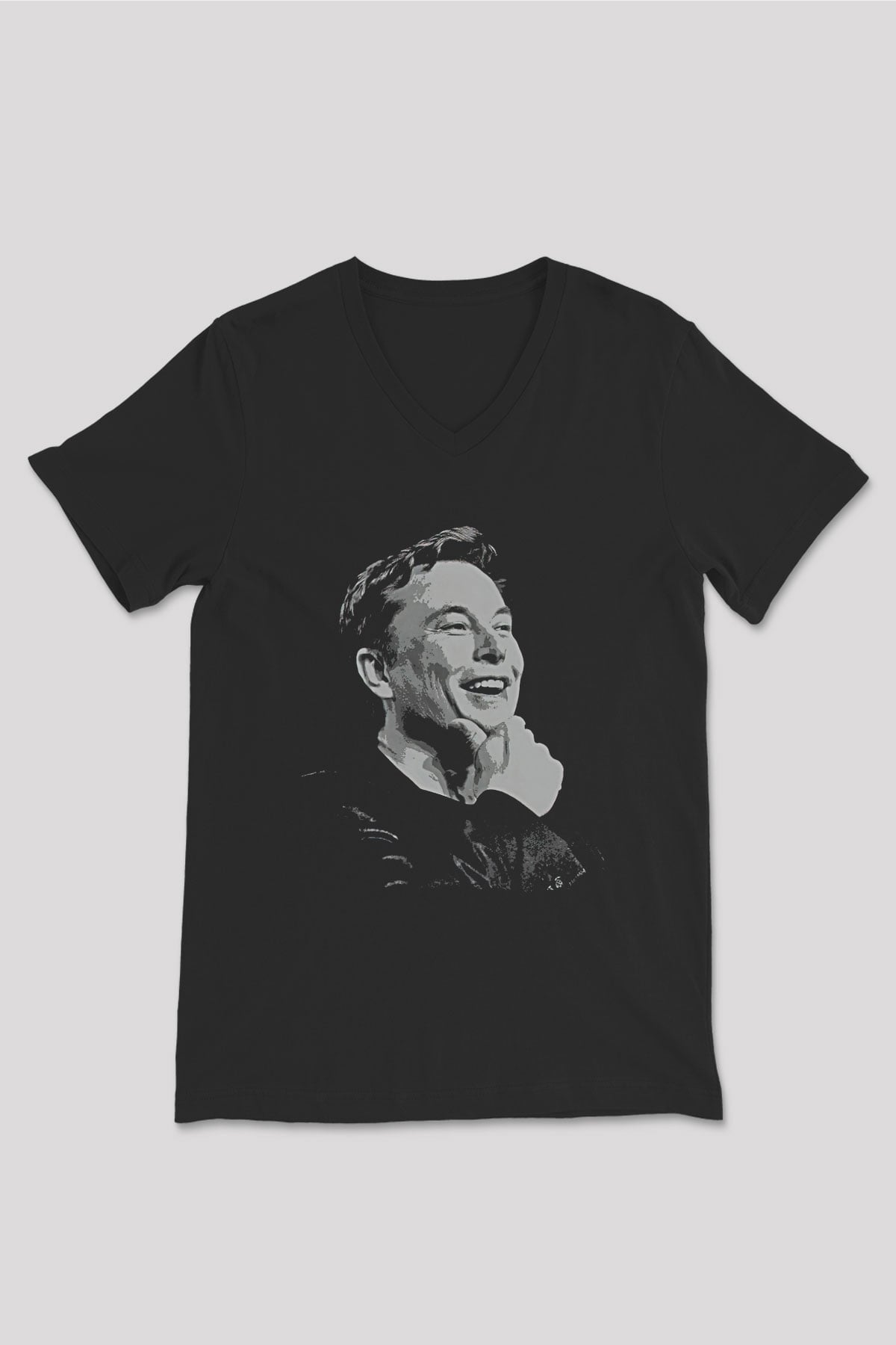 Elon Musk Baskılı Unisex Siyah V Yaka Tişört - Tshirt