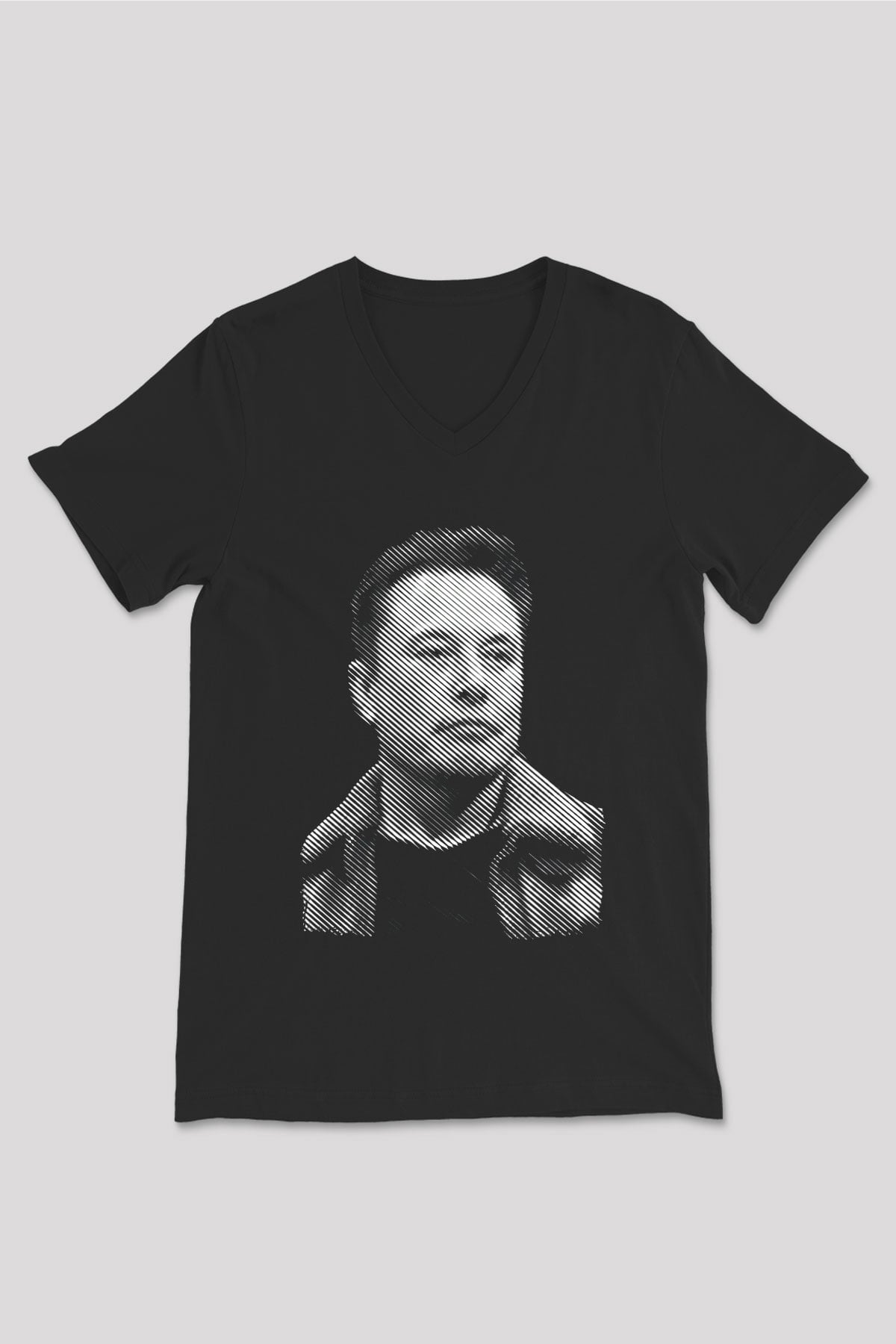 Elon Musk Baskılı Unisex Siyah V Yaka Tişört - Tshirt