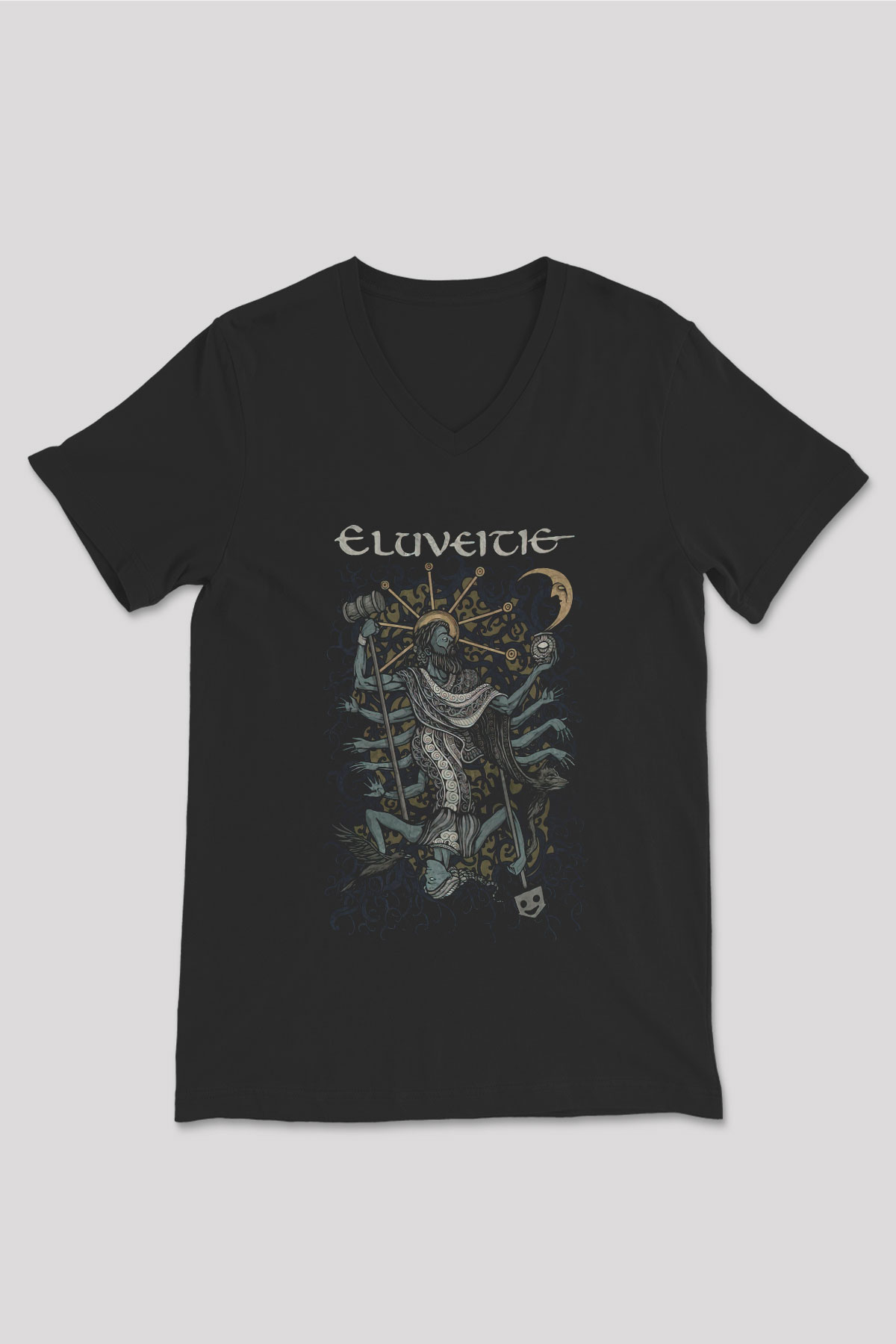 Eluveitie Siyah Unisex V Yaka Tişört T-Shirt