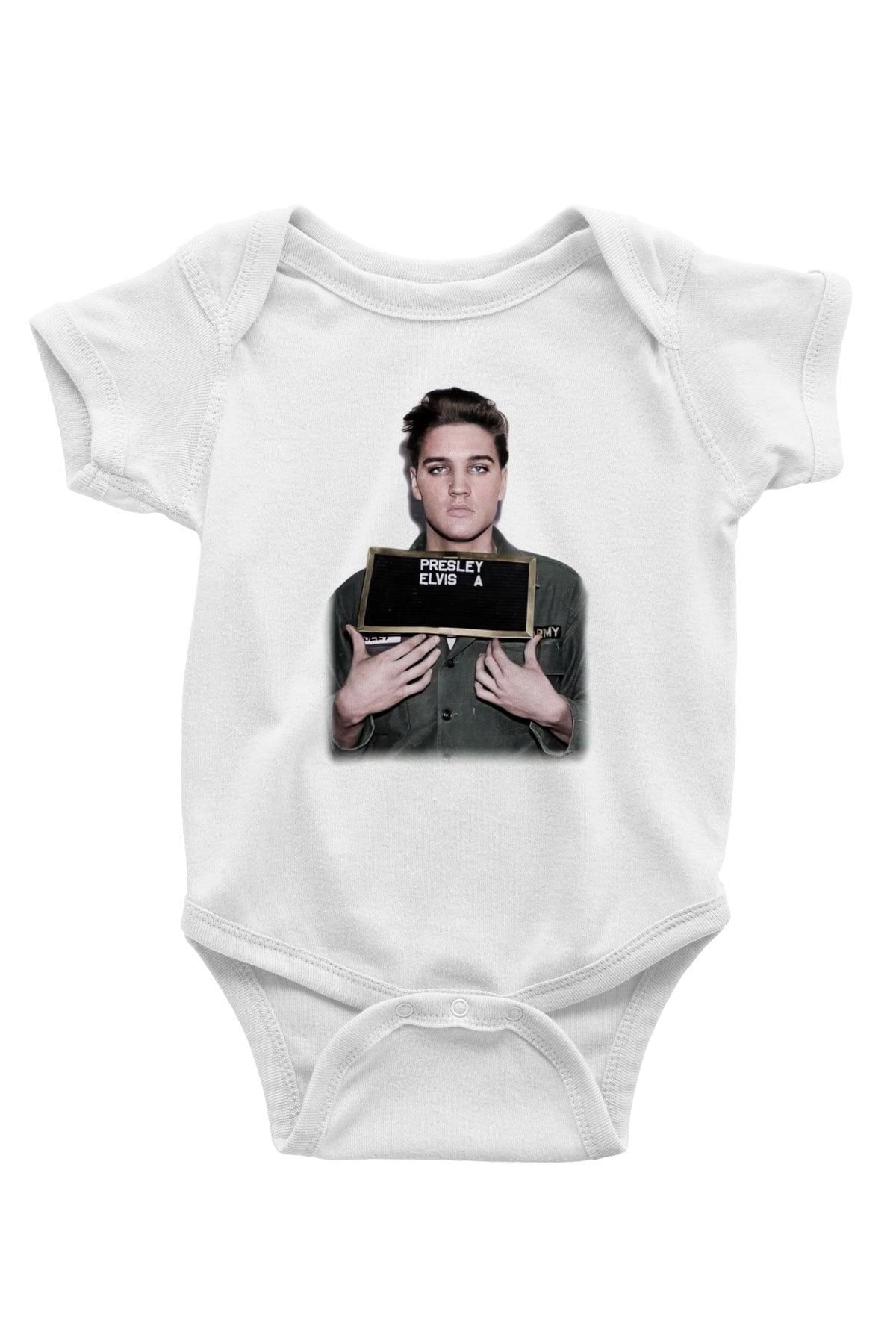 Elvis Presley Baskılı Beyaz Unisex Bebek Body - Zıbın