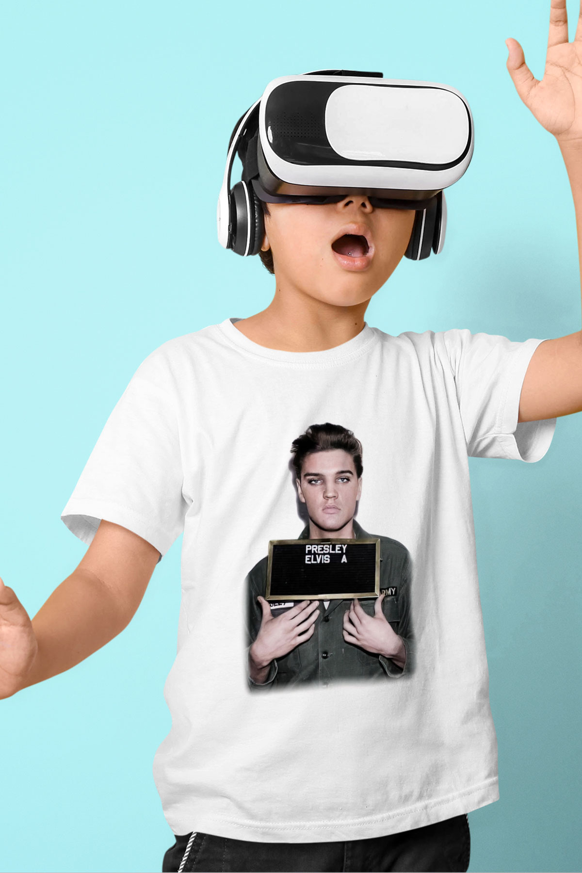 Elvis Presley Baskılı Beyaz Unisex Çocuk Tişört
