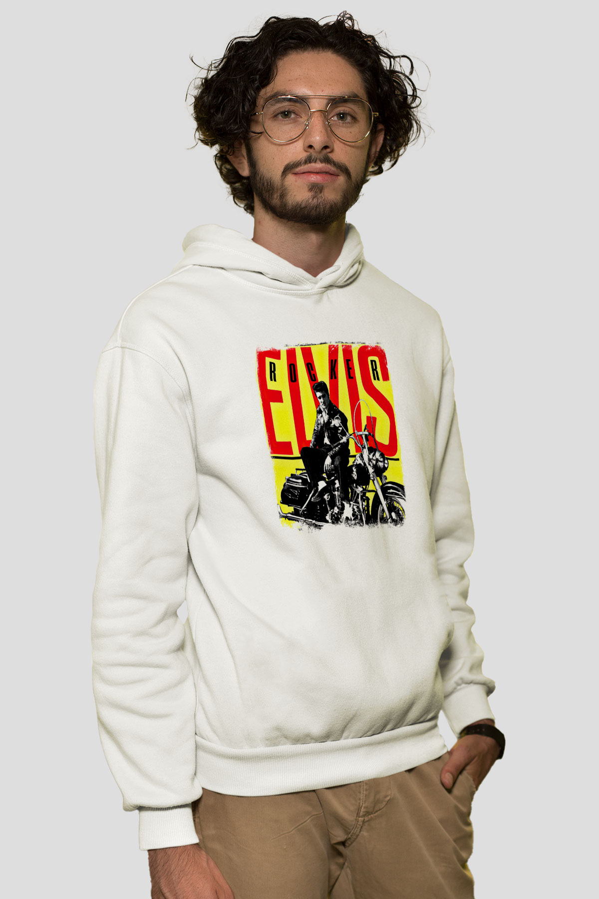 Elvis Presley Baskılı Unisex Beyaz Hoodie