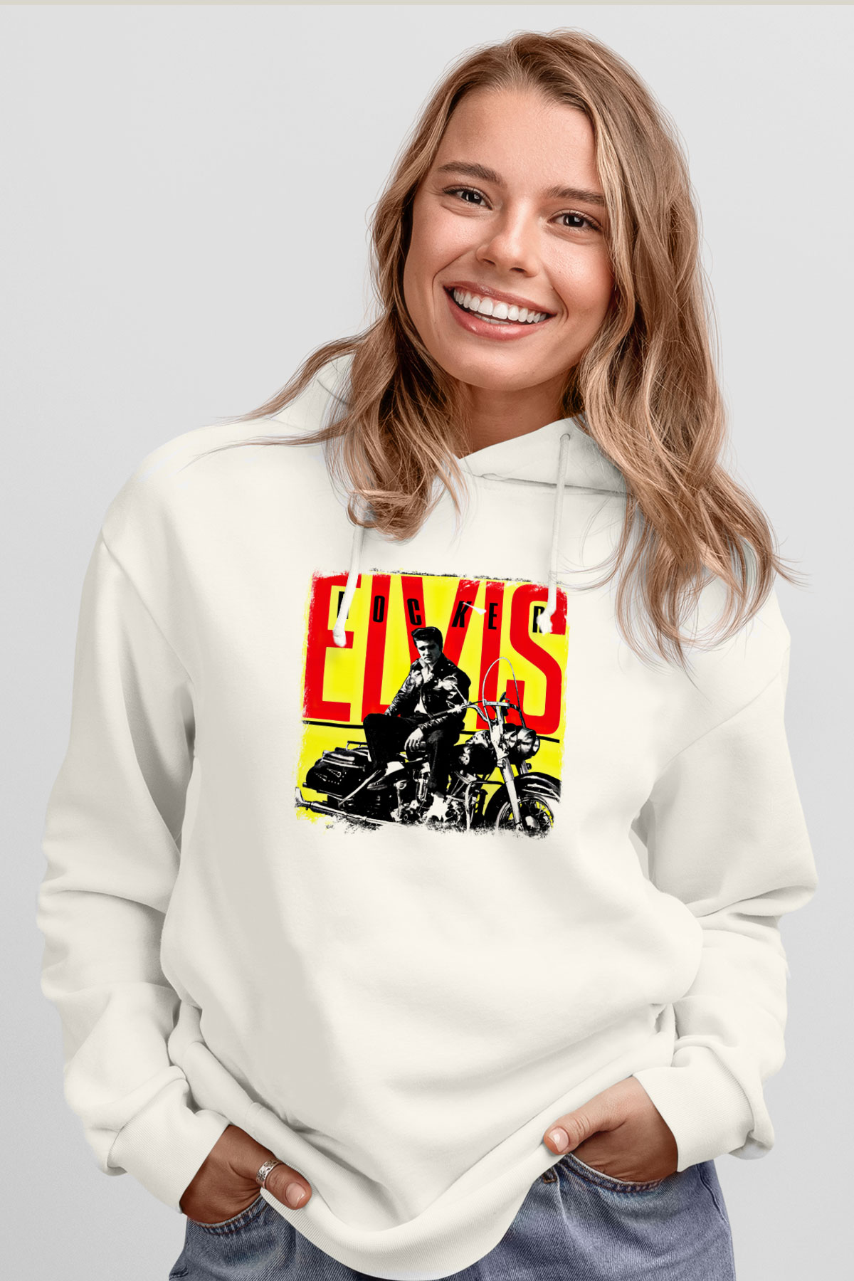 Elvis Presley Baskılı Unisex Beyaz Hoodie