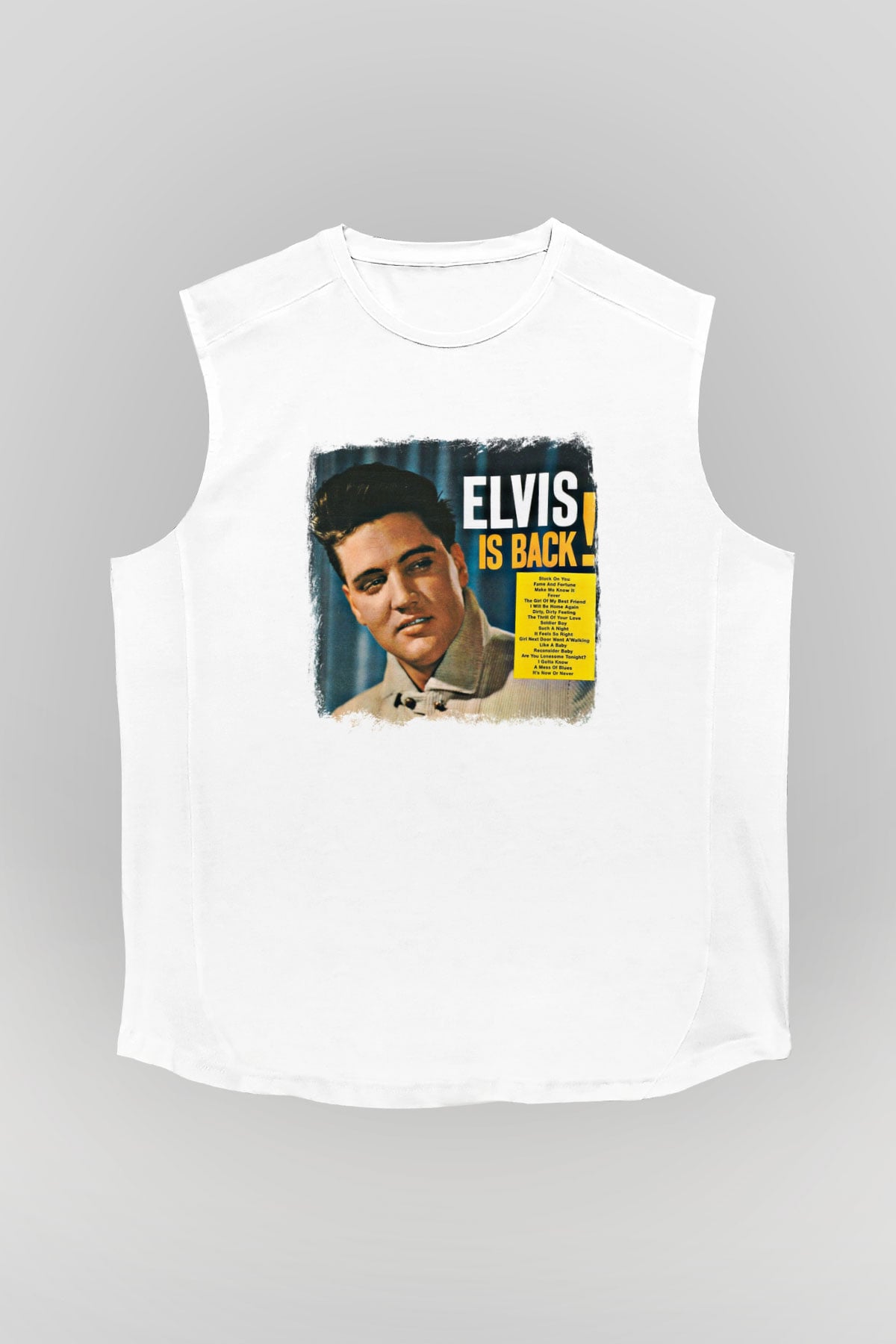 Elvis Presley Baskılı Unisex Beyaz Kolsuz Tişört