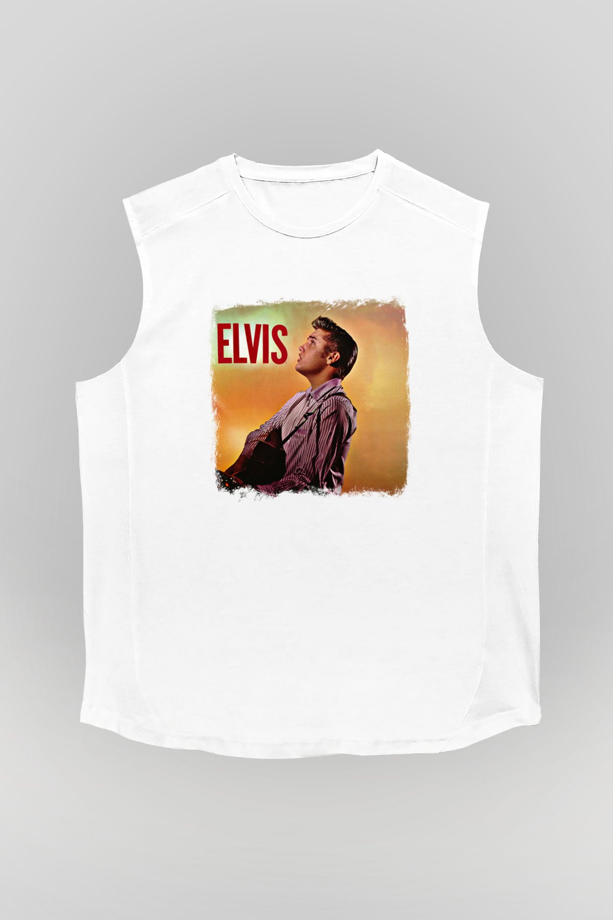 Elvis Presley Baskılı Unisex Beyaz Kolsuz Tişört