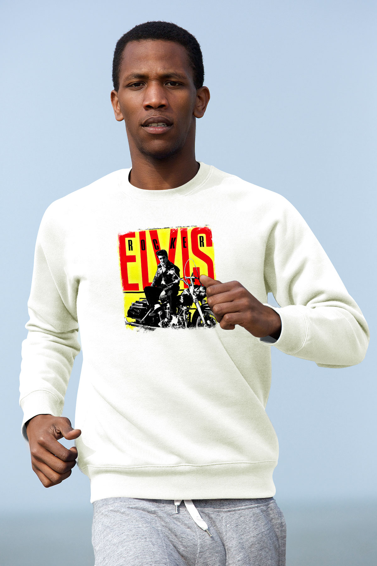 Elvis Presley Baskılı Unisex Beyaz Sweatshirt