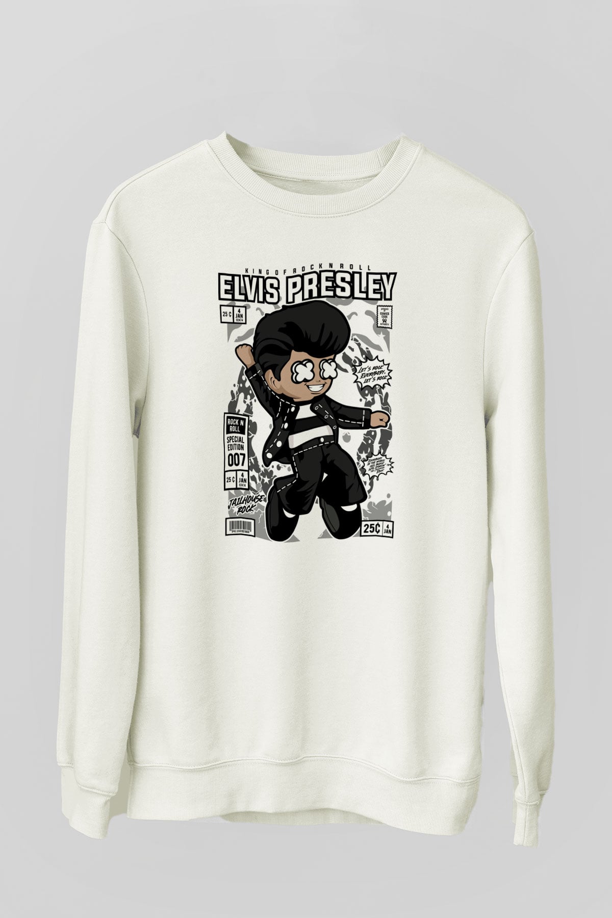 Elvis Presley Baskılı Unisex Beyaz Sweatshirt