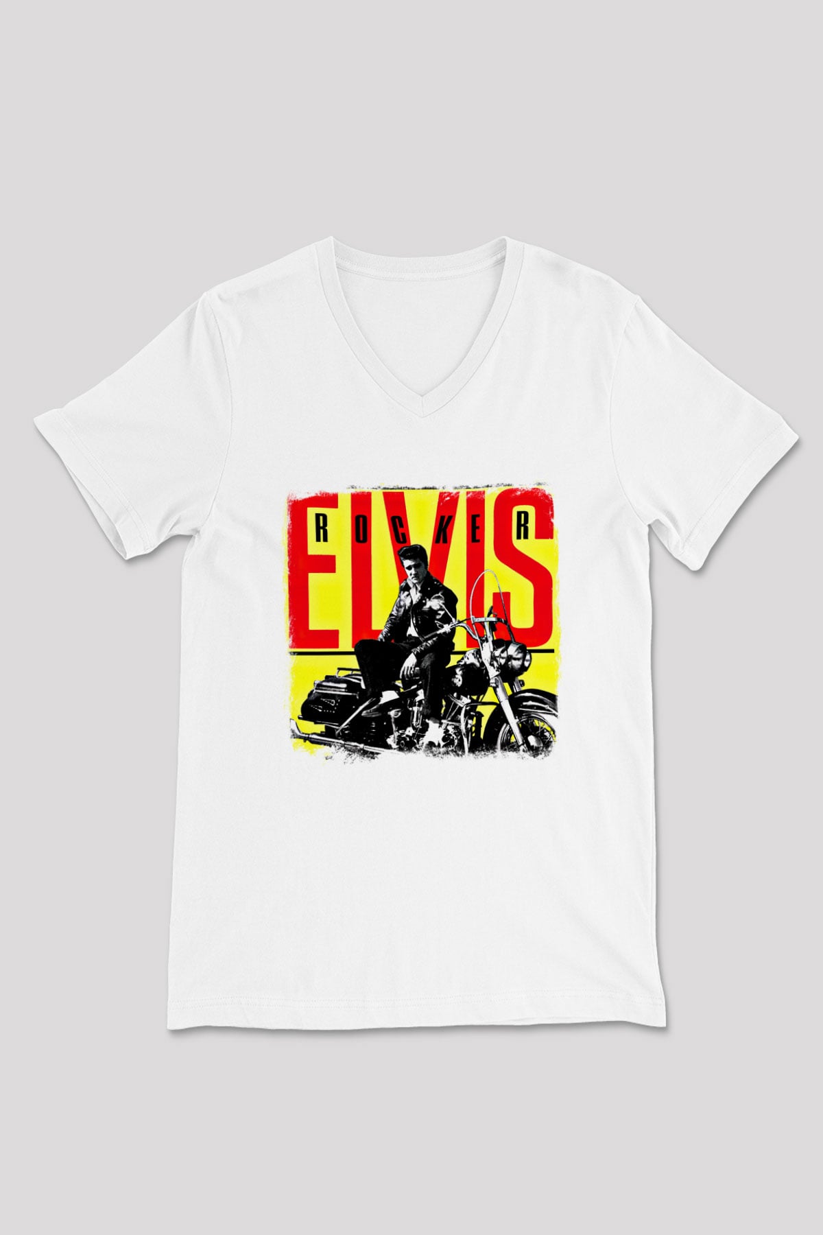Elvis Presley Baskılı Unisex Beyaz V Yaka Tişört