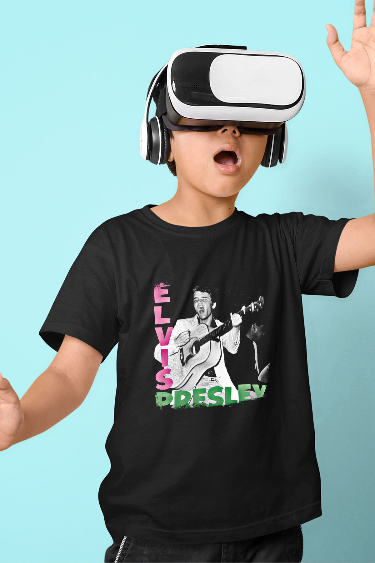 Elvis Presley Baskılı Unisex Siyah Çocuk Tişört