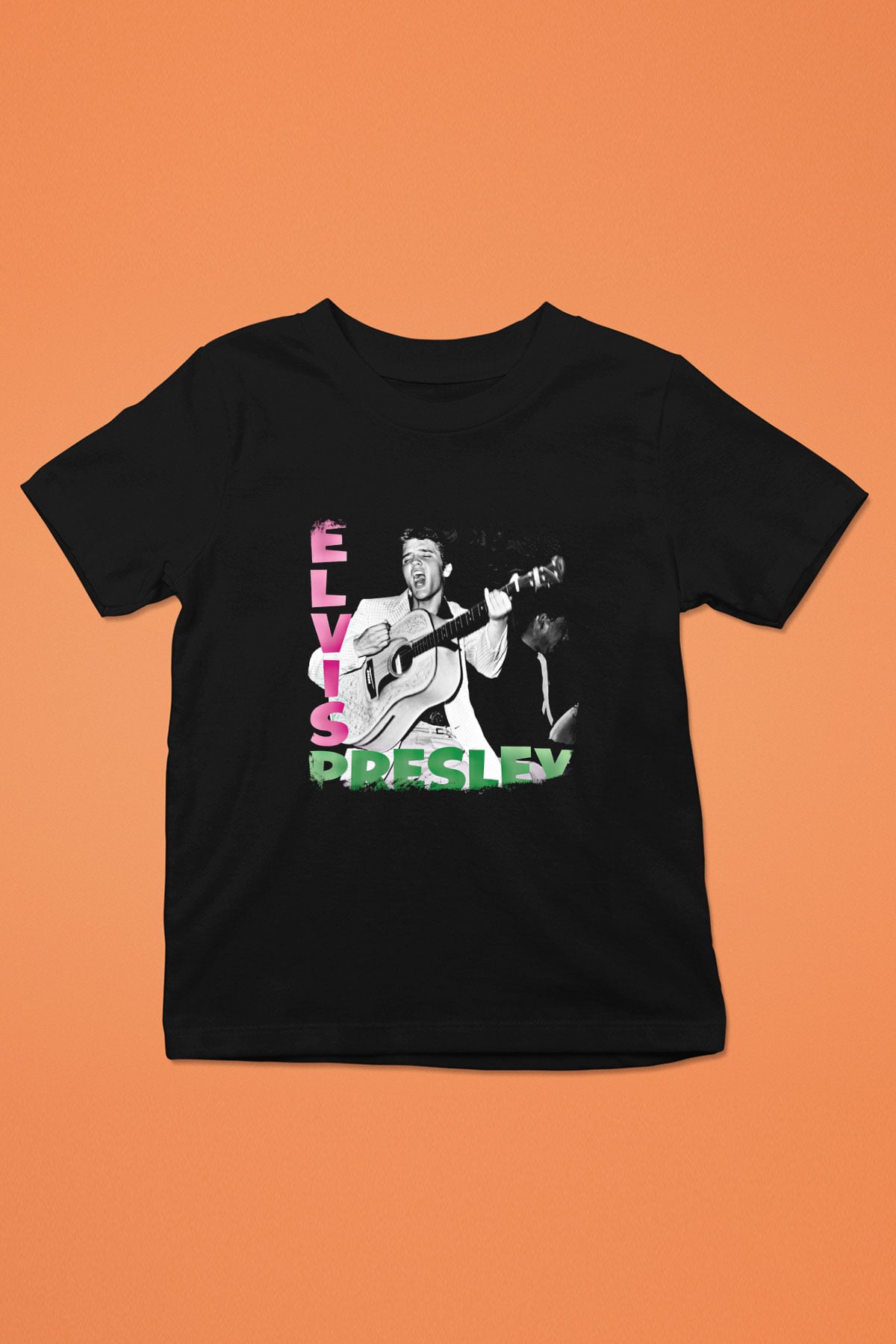 Elvis Presley Baskılı Unisex Siyah Çocuk Tişört