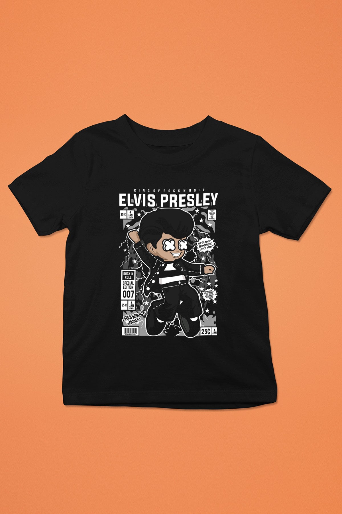 Elvis Presley Baskılı Unisex Siyah Çocuk Tişört