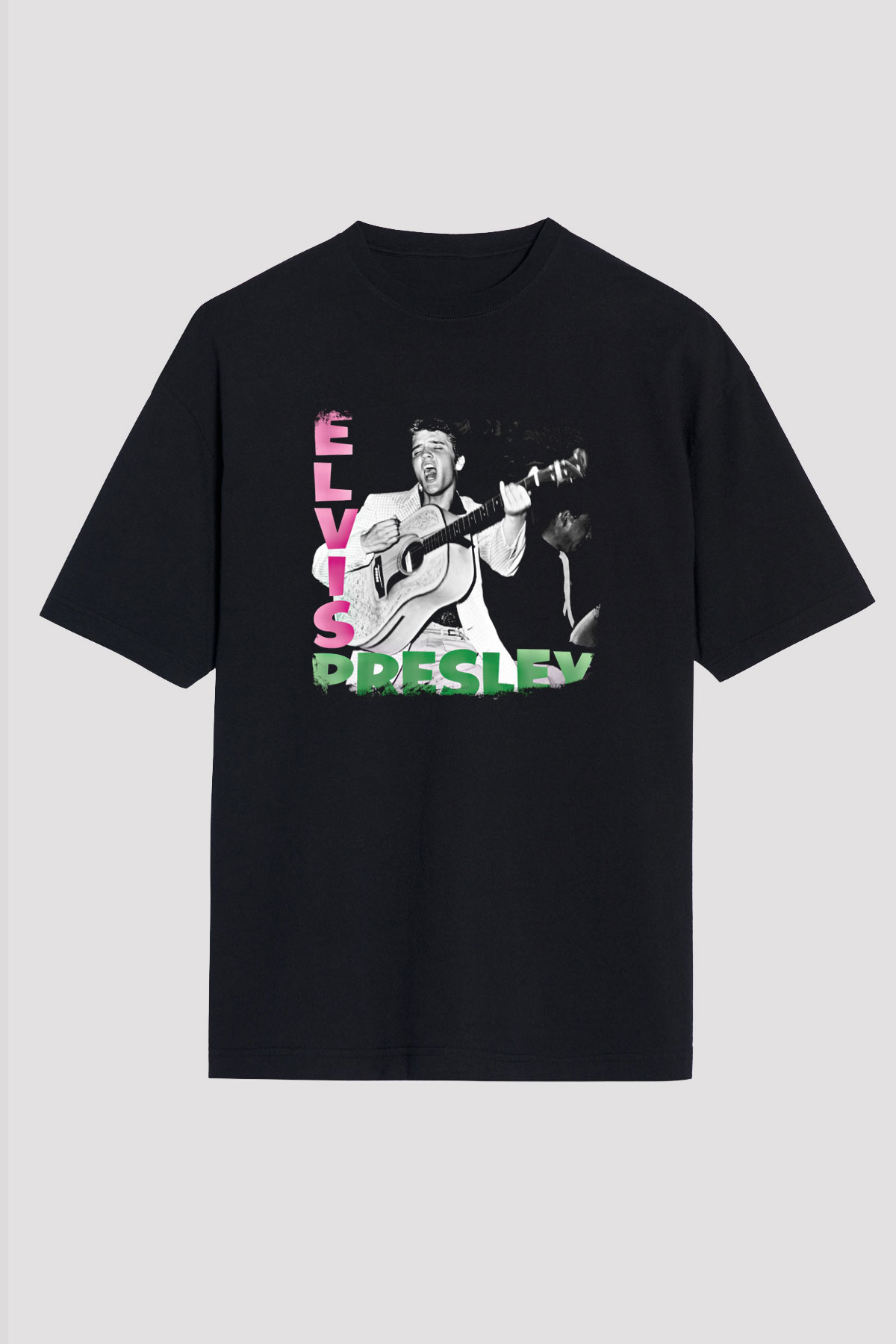 Elvis Presley Baskılı Unisex Siyah Oversize Tişört