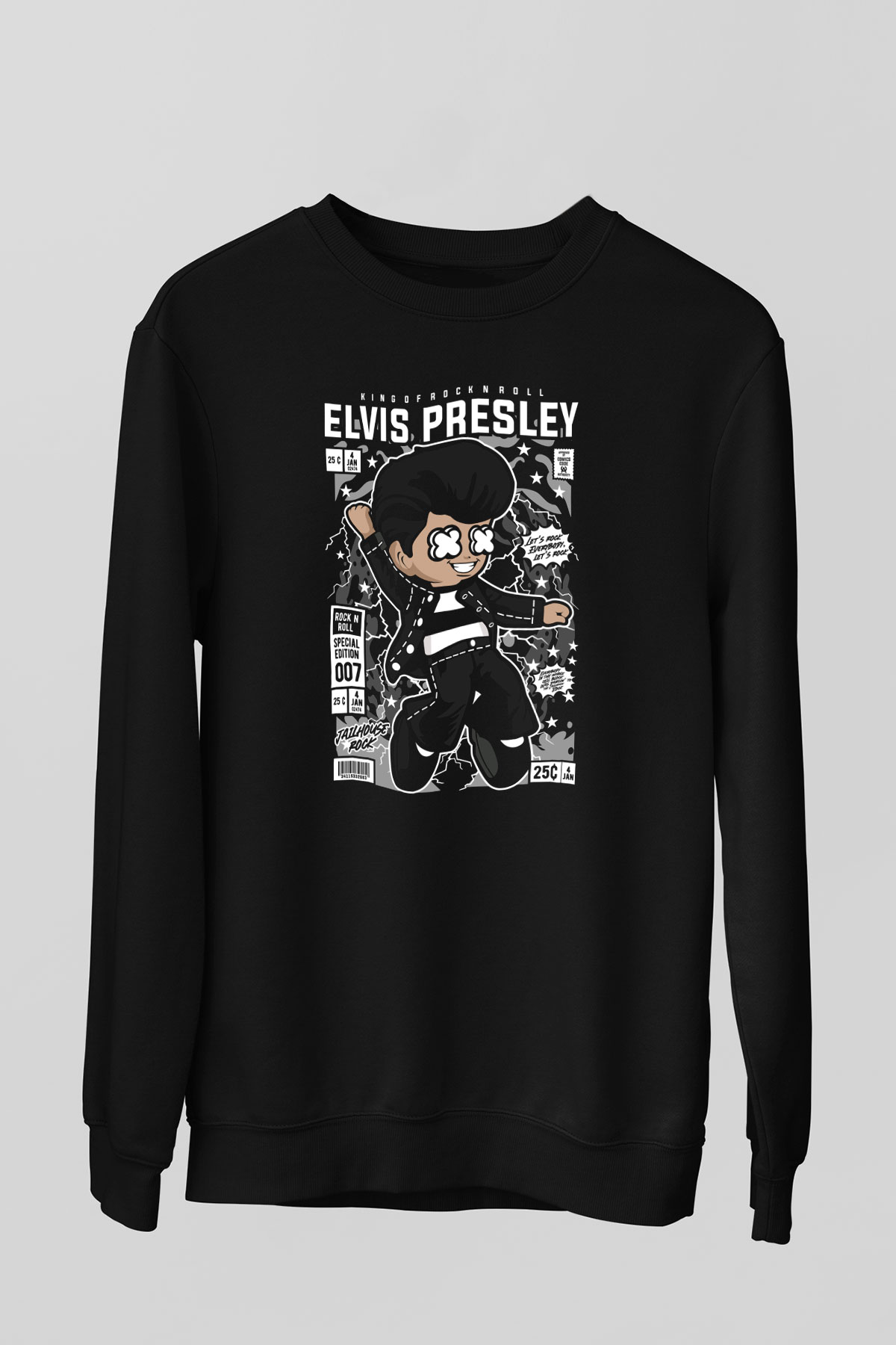 Elvis Presley Baskılı Unisex Siyah Sweatshirt