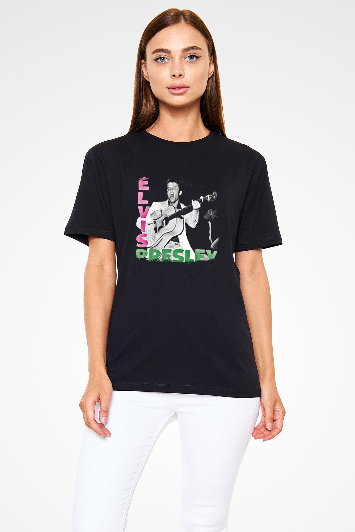 Elvis Presley Baskılı Unisex Siyah Tişört