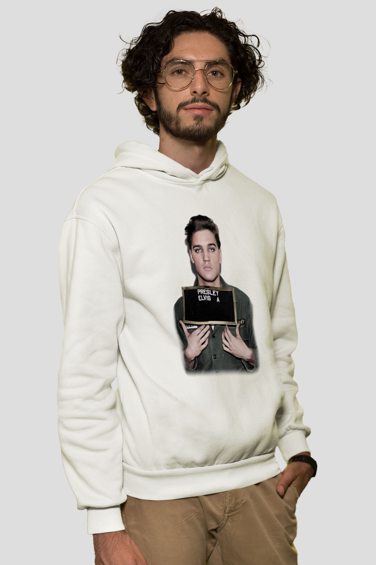 Elvis Presley Beyaz Unisex Kapşonlu Sweatshirt
