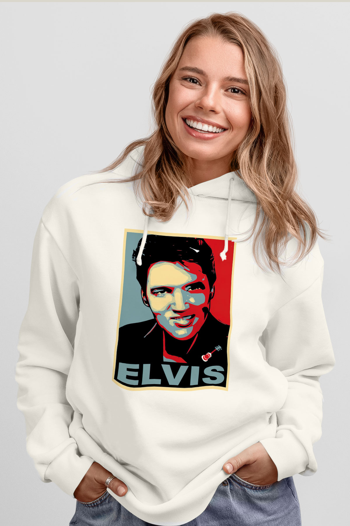 Elvis Presley Beyaz Unisex Kapşonlu Sweatshirt