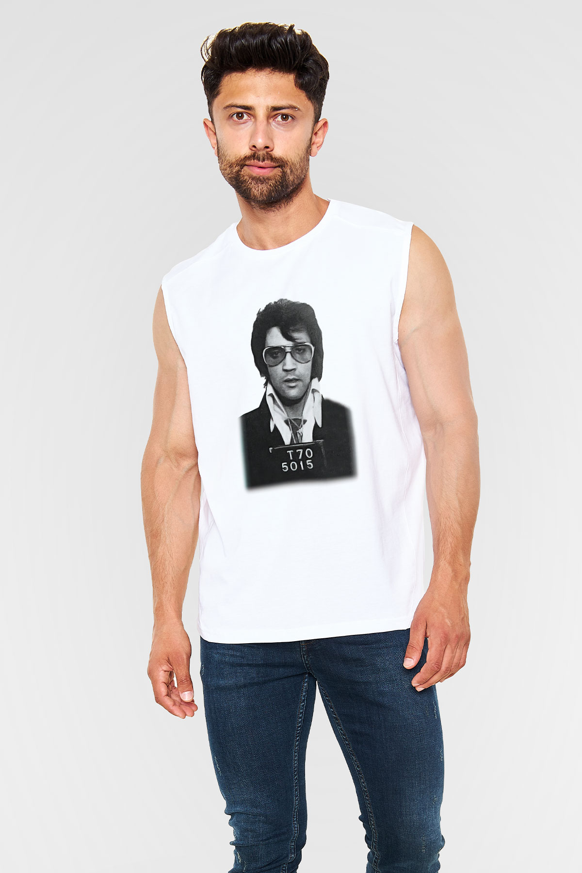 Elvis Presley Beyaz Unisex Kolsuz Tişört
