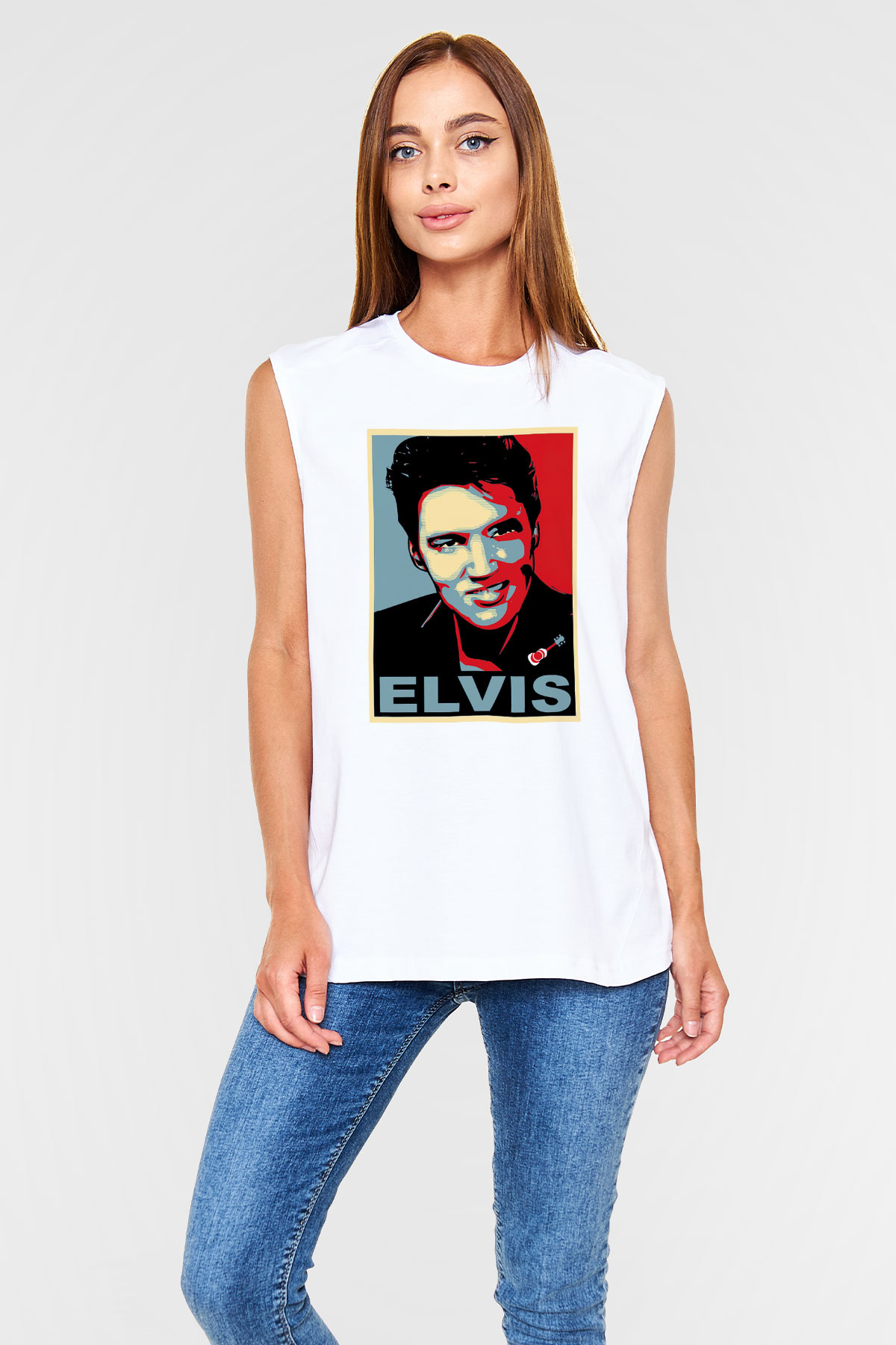 Elvis Presley Beyaz Unisex Kolsuz Tişört