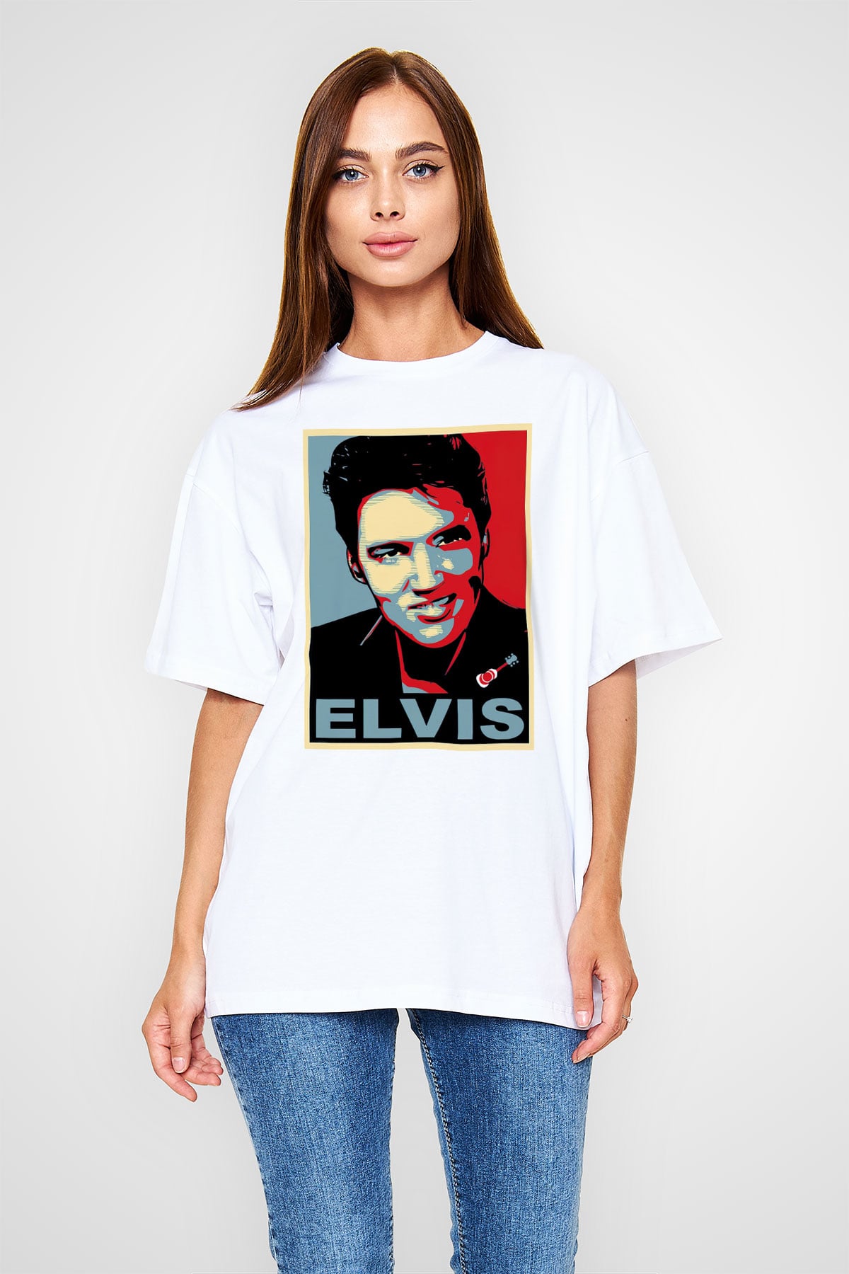 Elvis Presley Beyaz Unisex Oversize Tişört T-Shirt