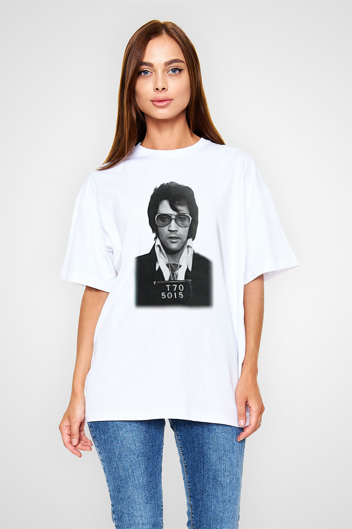 Elvis Presley Beyaz Unisex Oversize Tişört T-Shirt