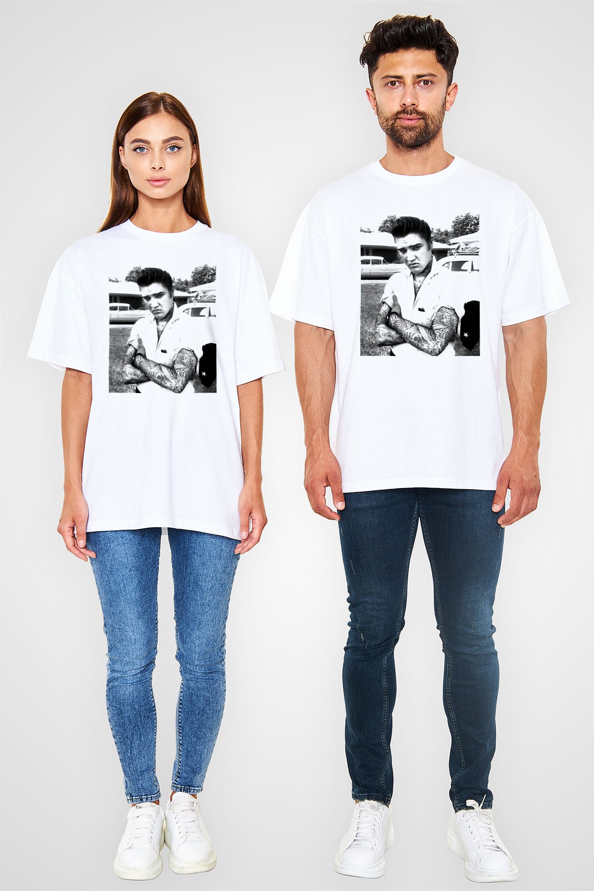 Elvis Presley Beyaz Unisex Oversize Tişört T-Shirt