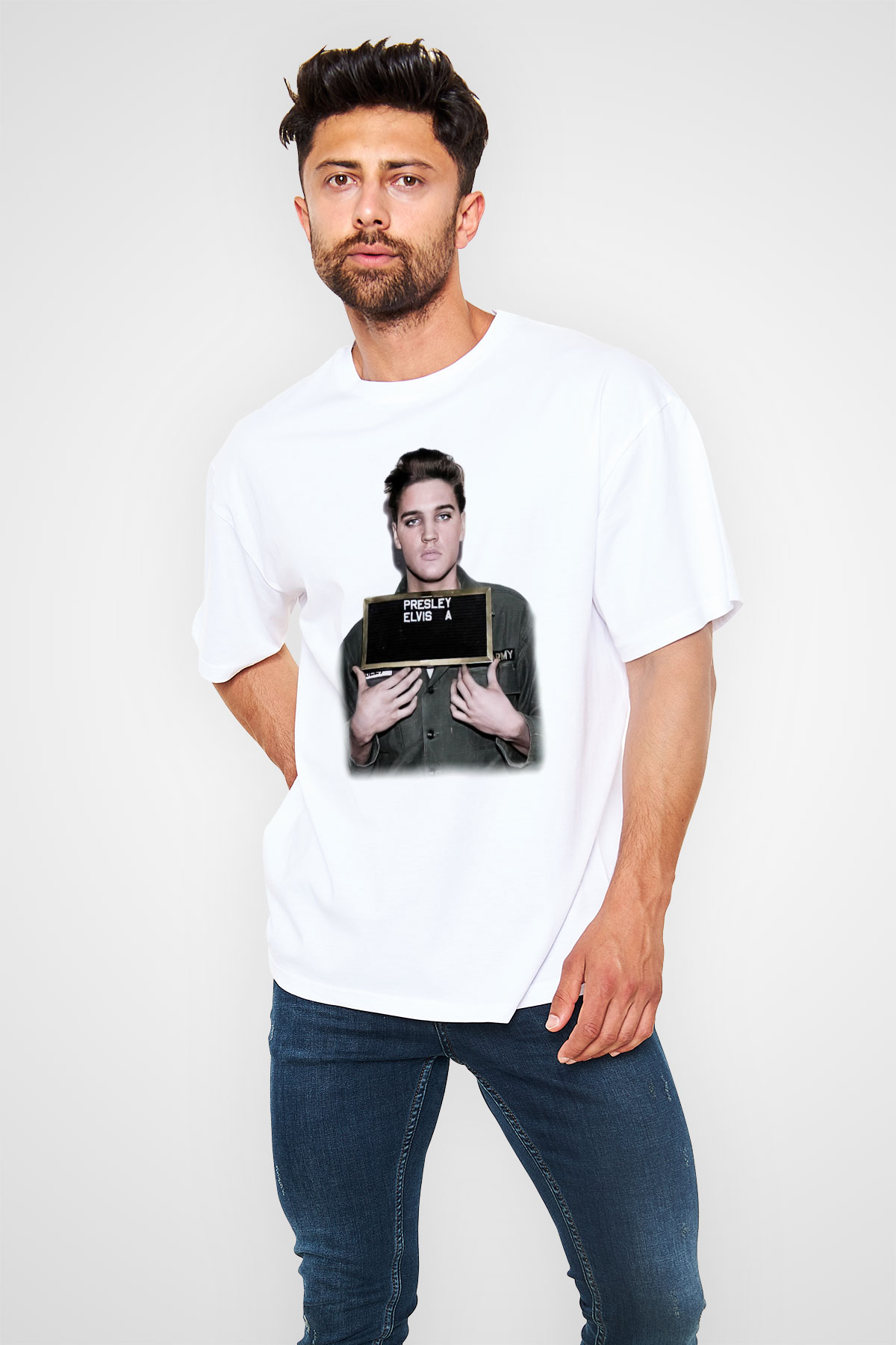 Elvis Presley Beyaz Unisex Oversize Tişört T-Shirt