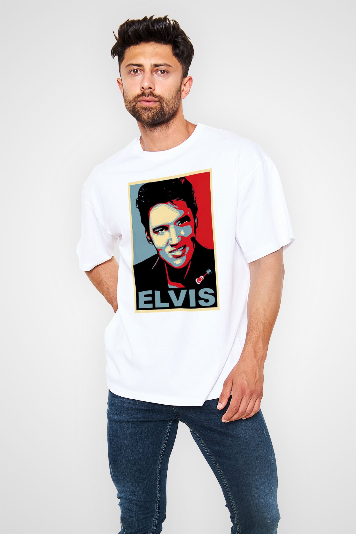 Elvis Presley Beyaz Unisex Oversize Tişört T-Shirt