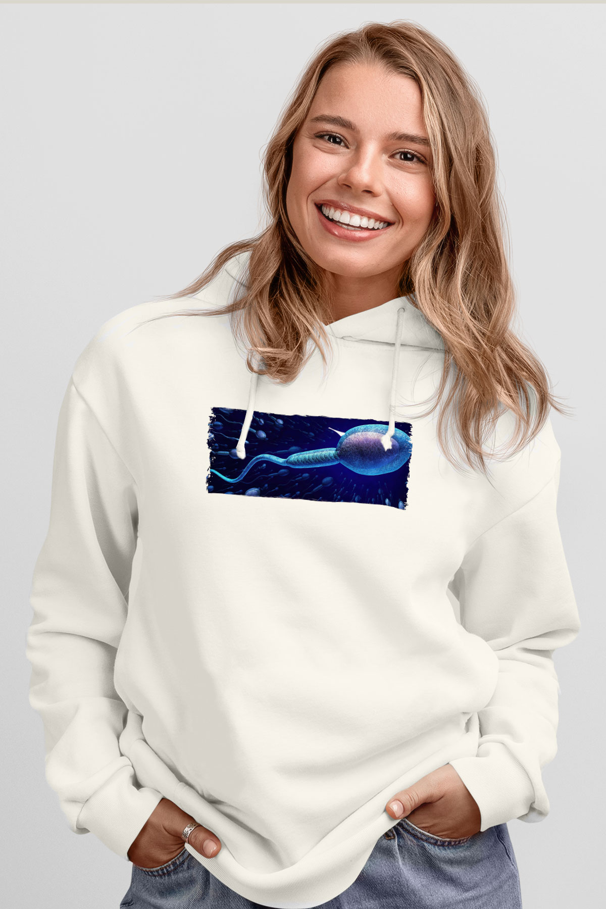 Embriyolog Beyaz Unisex Kapüşonlu Sweatshirt
