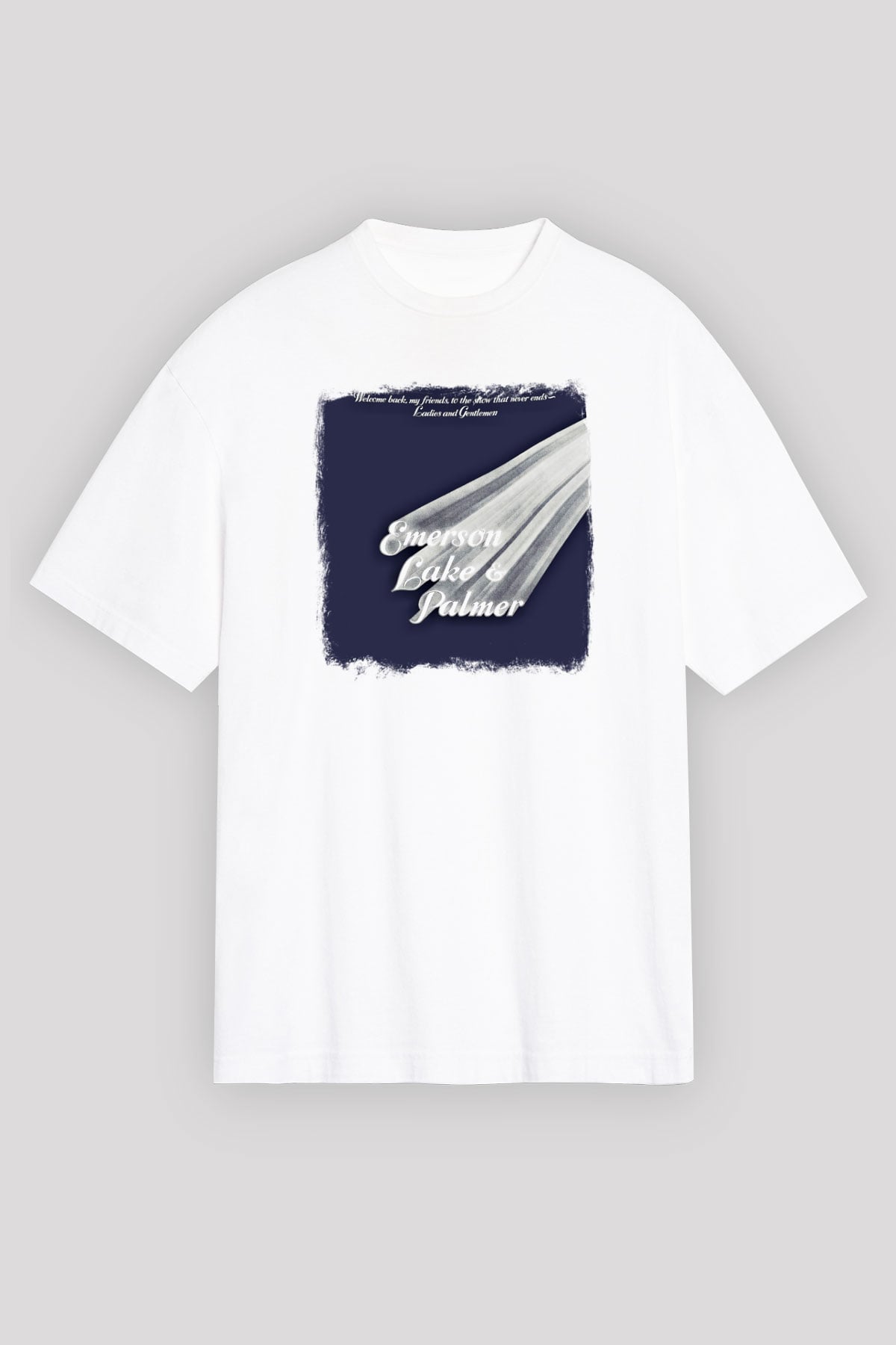 Emerson,Lake and Palmer Baskılı Unisex Beyaz Oversize Tişört