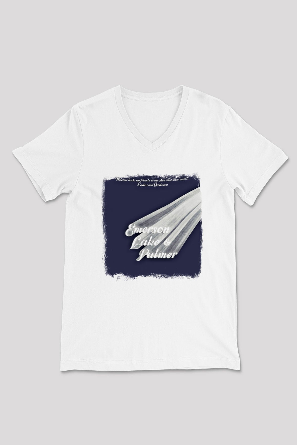 Emerson,Lake and Palmer Baskılı Unisex Beyaz V Yaka Tişört