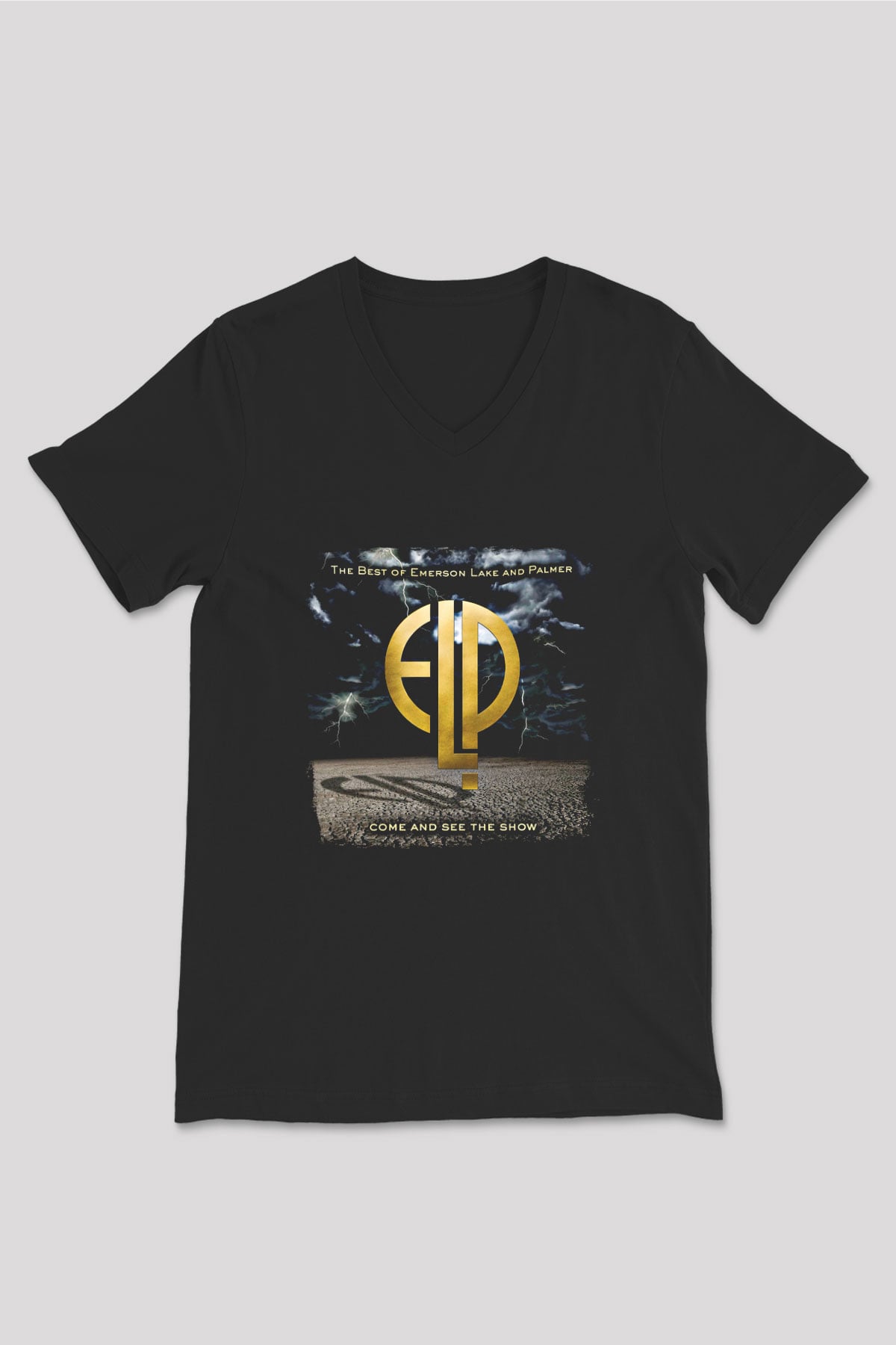 Emerson,Lake and Palmer Baskılı Unisex Siyah V Yaka Tişört
