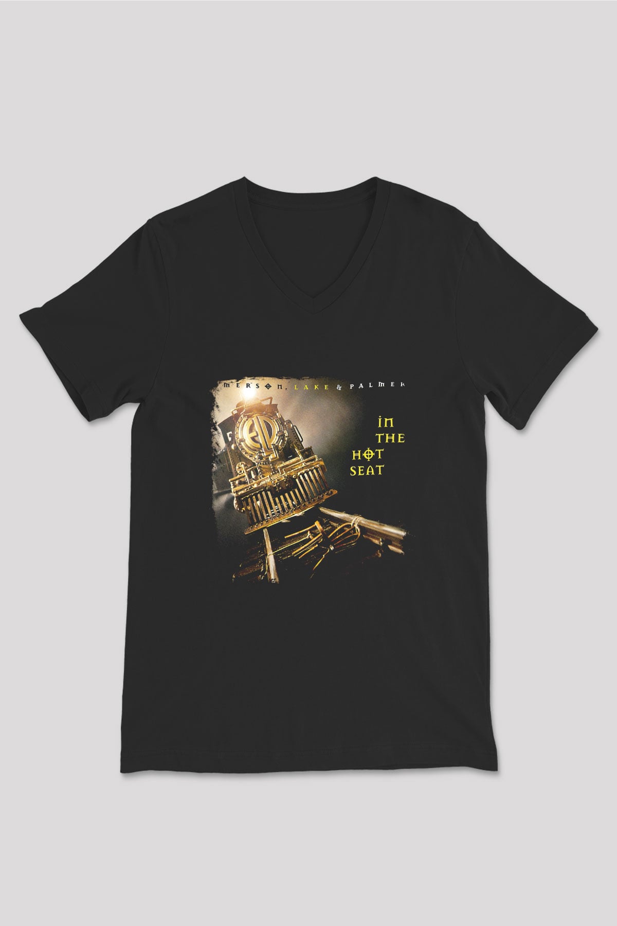 Emerson,Lake and Palmer Baskılı Unisex Siyah V Yaka Tişört
