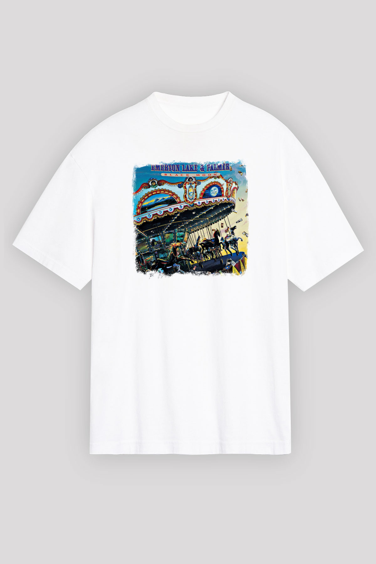 Emerson,Lake and Palmer Baskılı Unisex Beyaz Oversize Tişört
