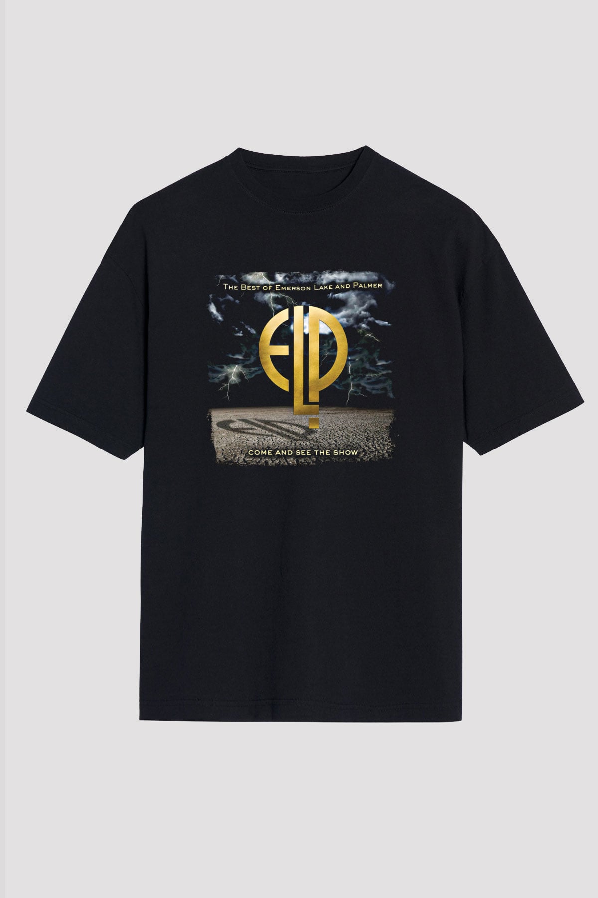 Emerson,Lake and Palmer Baskılı Unisex Siyah Oversize Tişört