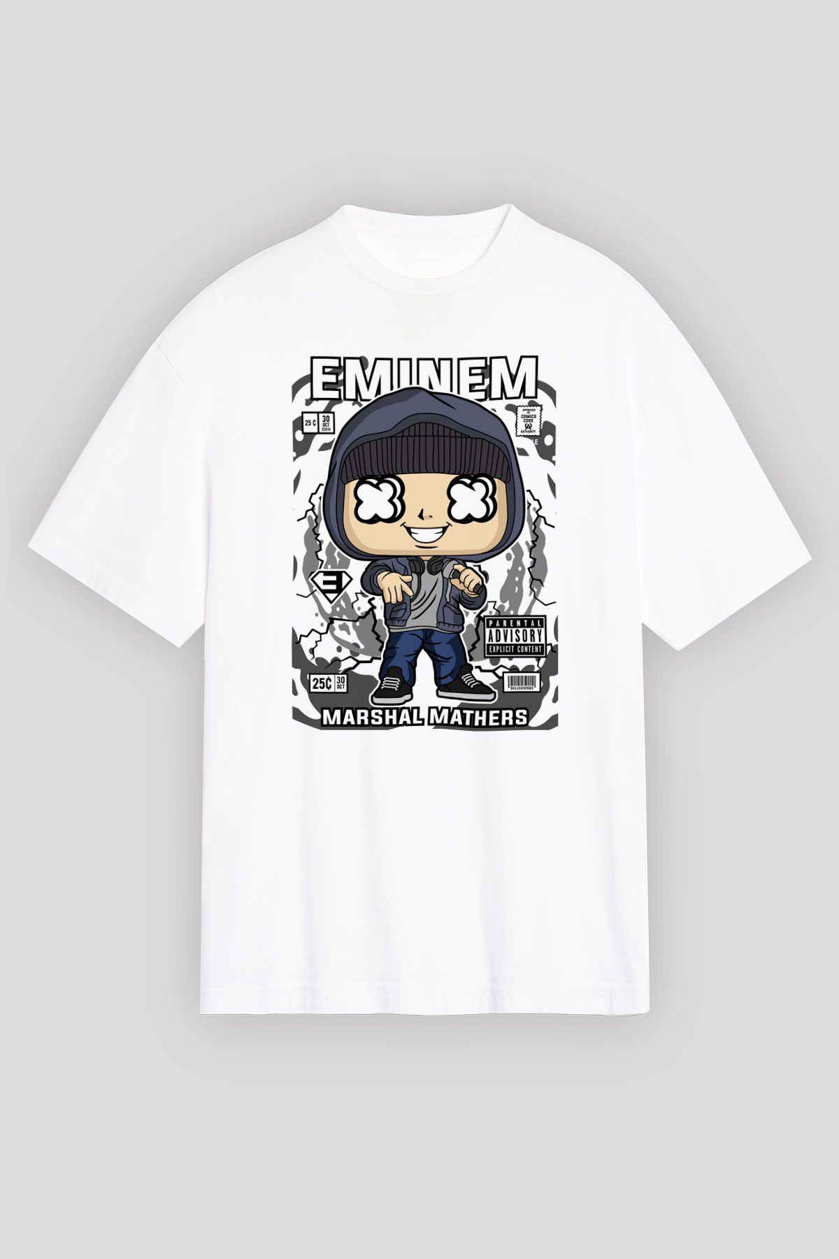 Eminem 8 Mile Baskılı Unisex Beyaz Oversize Tişört