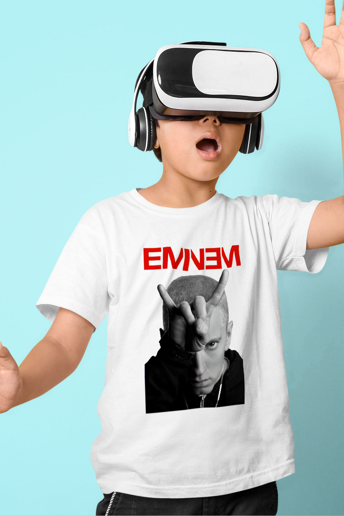 Eminem Baskılı Beyaz Unisex Çocuk Tişört