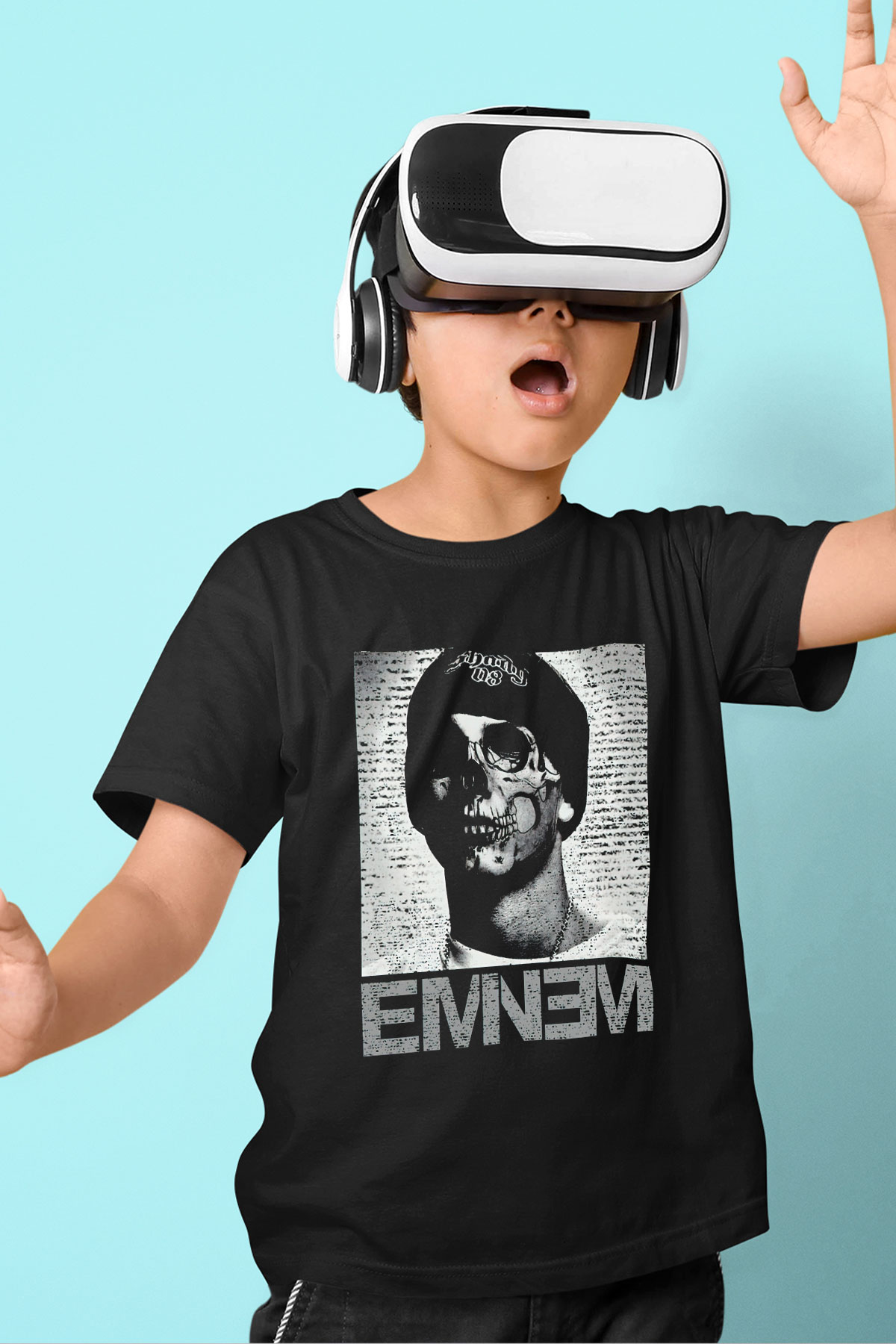 Eminem Baskılı Siyah Unisex Çocuk Tişört