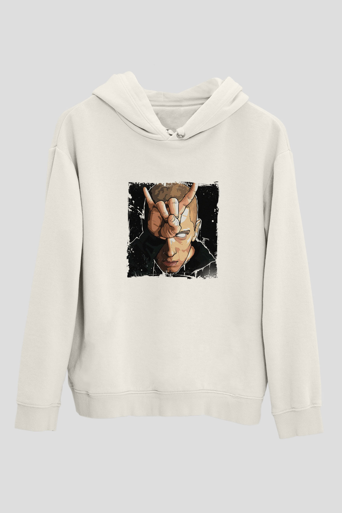 Eminem Baskılı Unisex Beyaz Kapüşonlu Sweatshirt