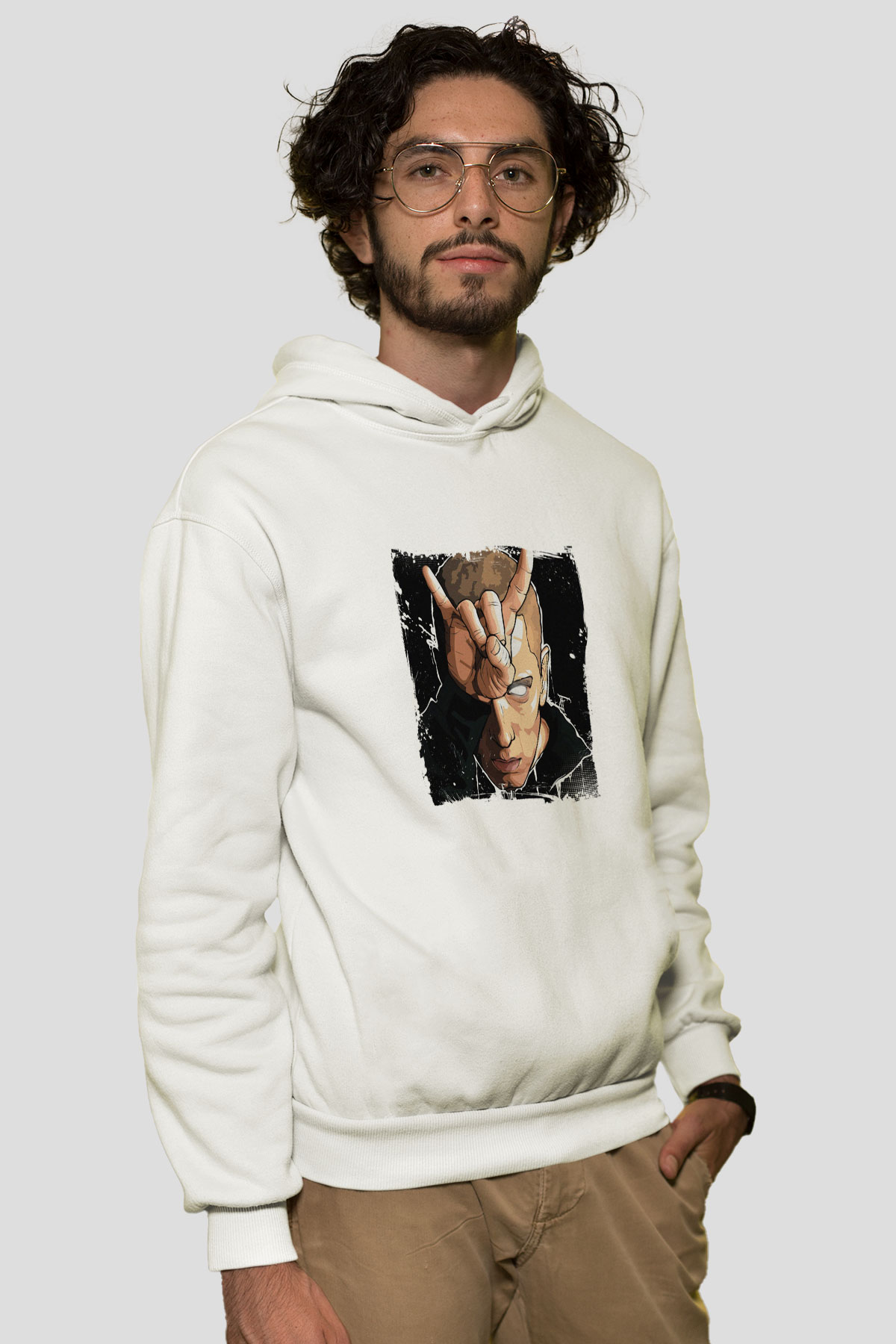 Eminem Baskılı Unisex Beyaz Kapüşonlu Sweatshirt
