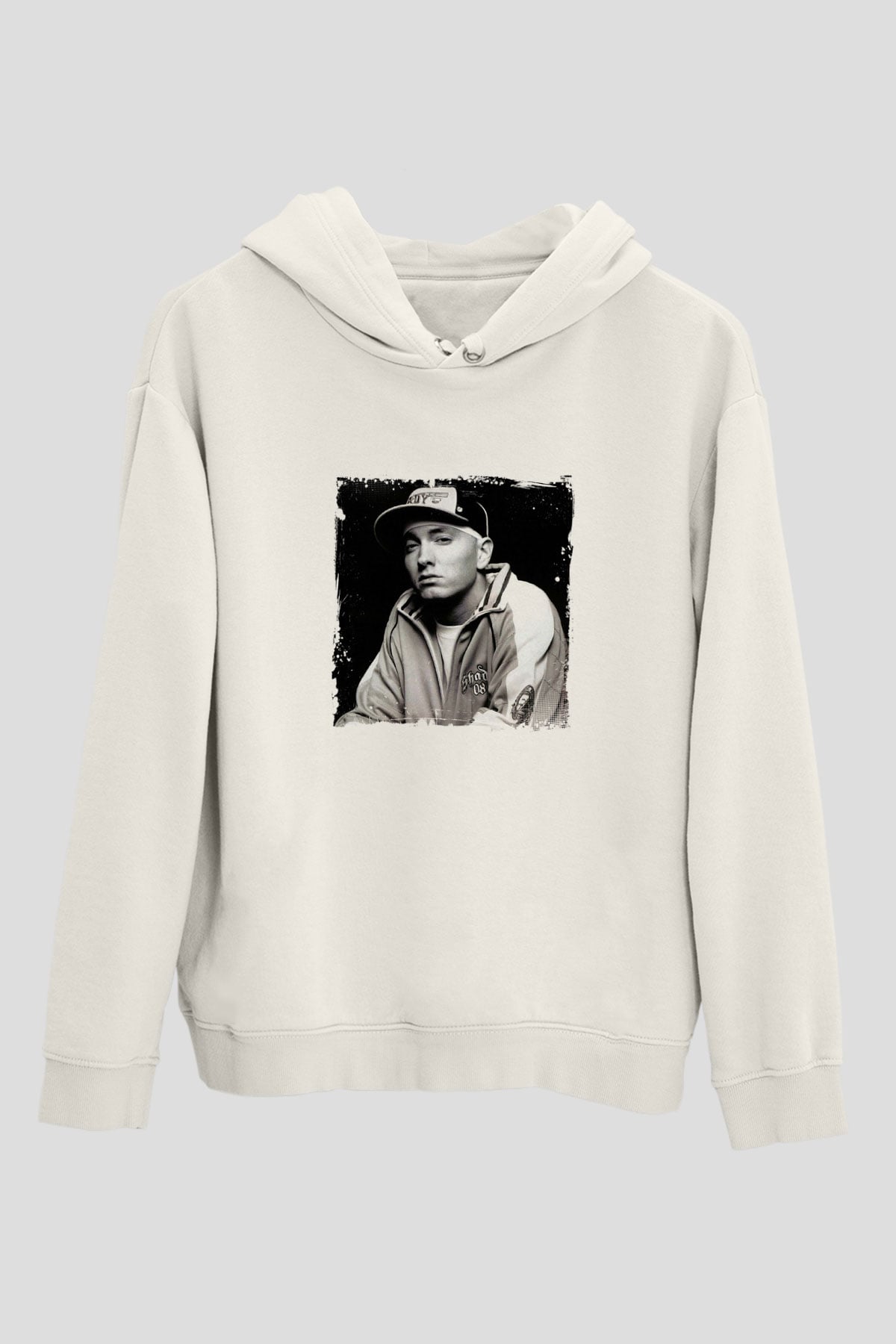 Eminem Baskılı Unisex Beyaz Kapüşonlu Sweatshirt