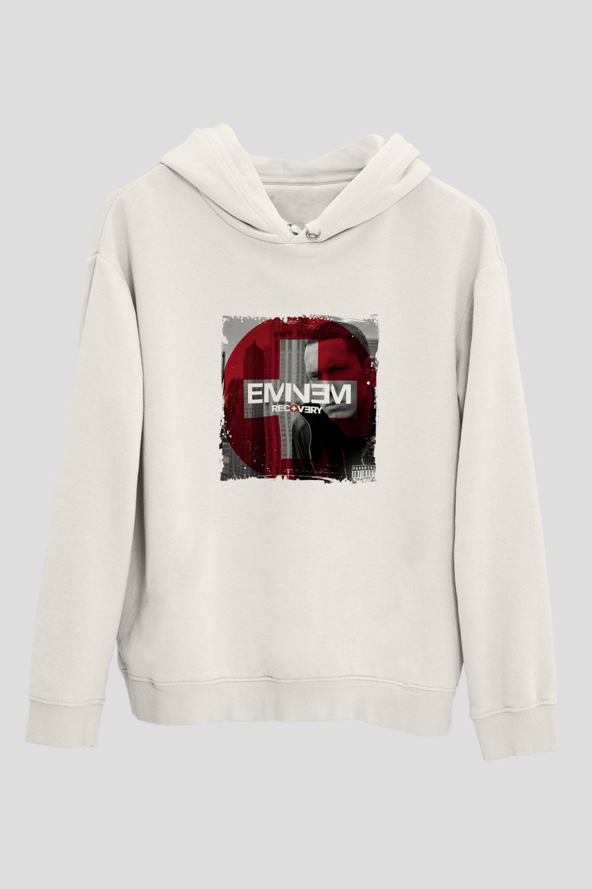 Eminem Baskılı Unisex Beyaz Kapüşonlu Sweatshirt